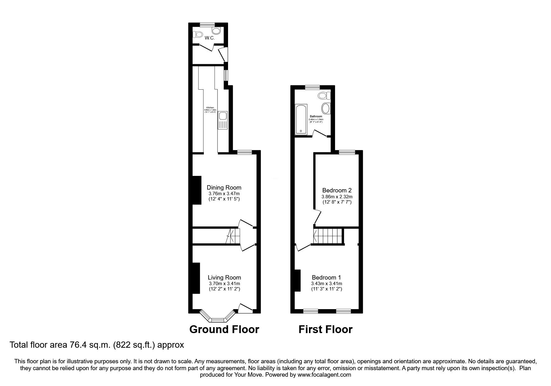 Floorplan of 2 bedroom Mid Terrace House for sale, Foss Bank, Lincoln, Lincolnshire, LN1
