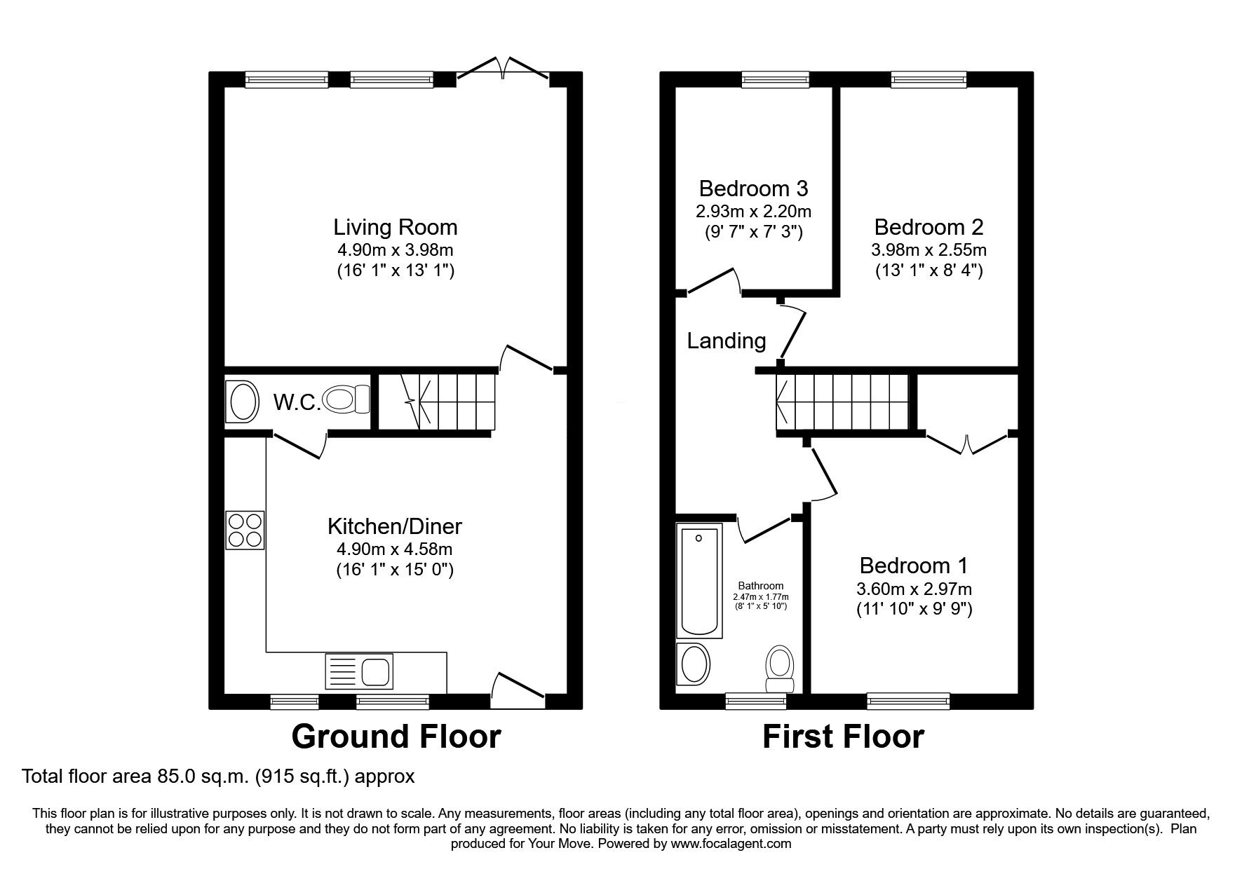 Floorplan of 3 bedroom End Terrace House for sale, Rectory Park, Sturton By Stow, Lincolnshire, LN1