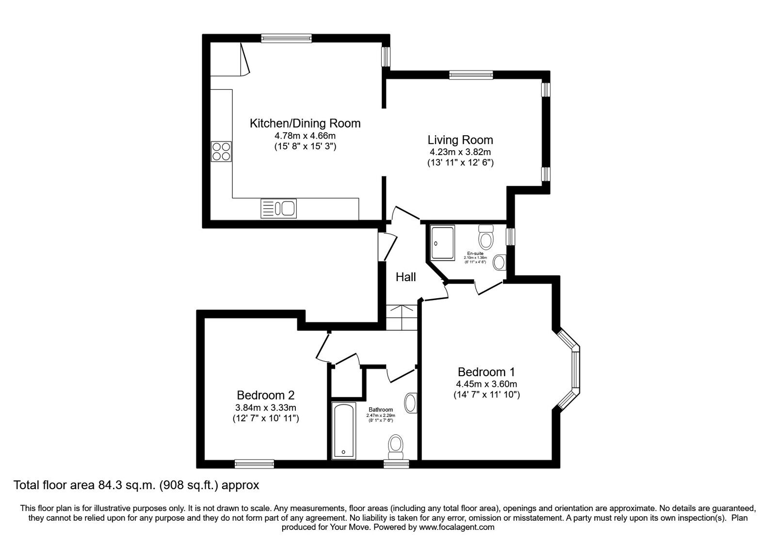 Floorplan of 2 bedroom  Flat for sale, Cross O'Cliff Hill, Lincoln, Lincolnshire, LN5