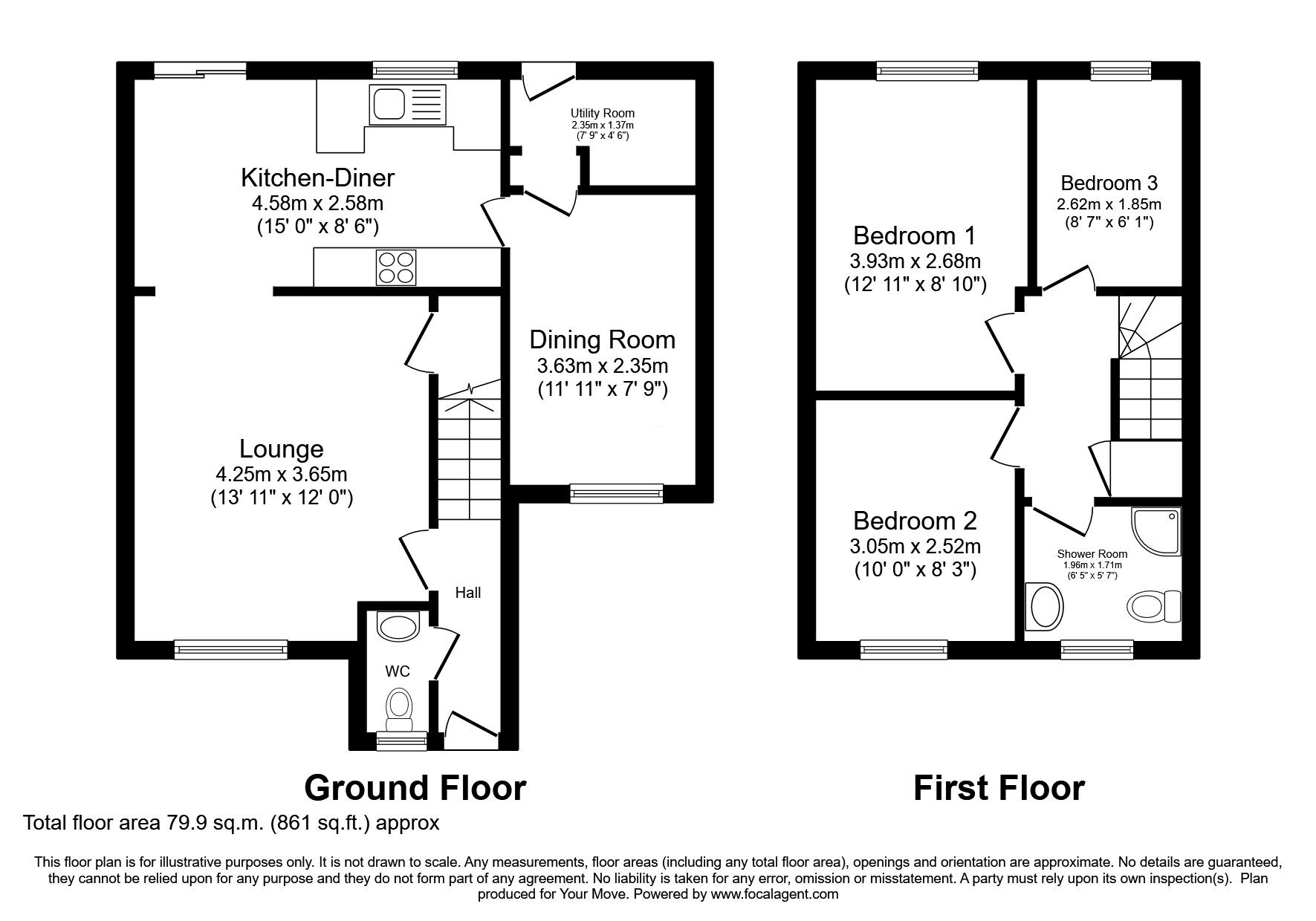 Floorplan of 3 bedroom Semi Detached House for sale, Gloucester Close, Bracebridge Heath, Lincolnshire, LN4