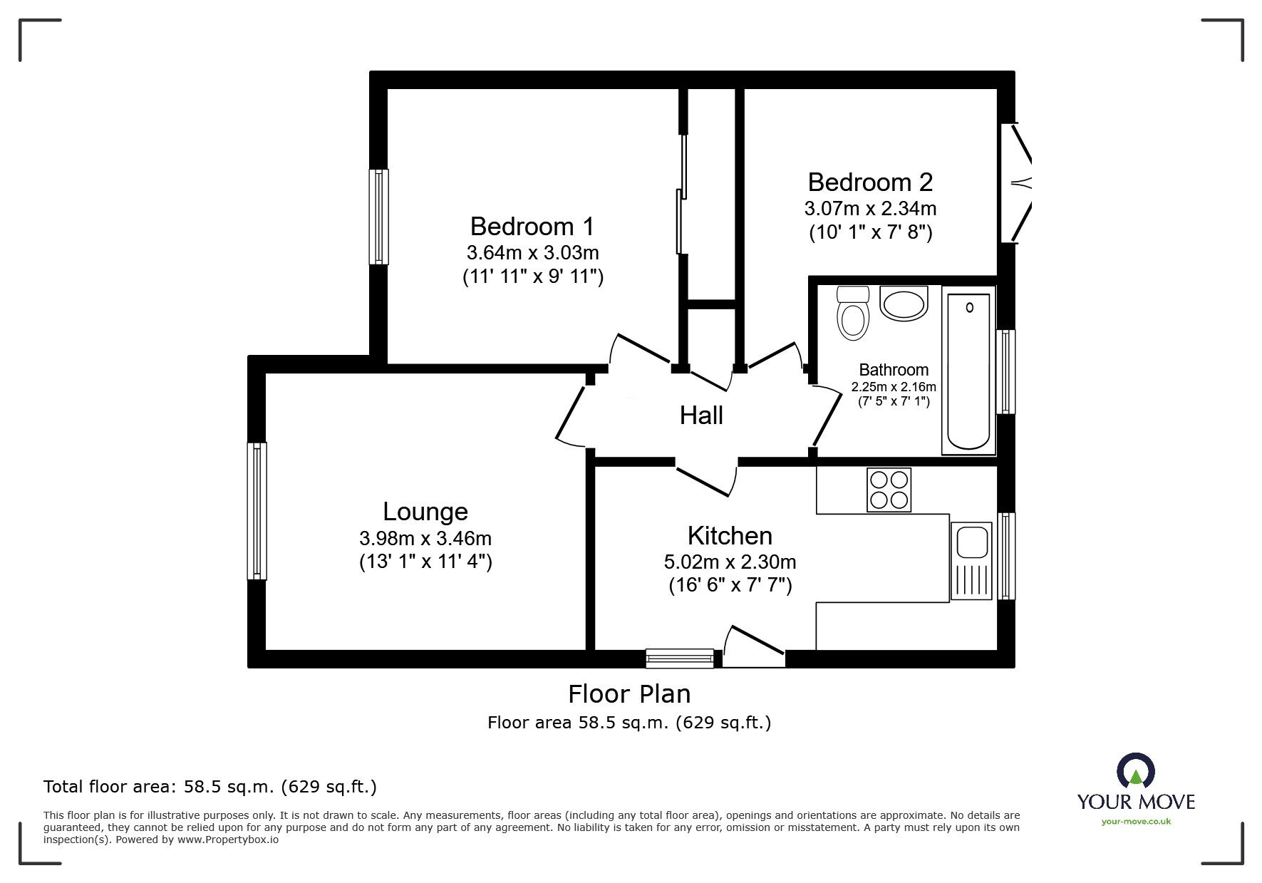 Floorplan of 2 bedroom Semi Detached Bungalow for sale, Malvern Close, North Hykeham, Lincolnshire, LN6