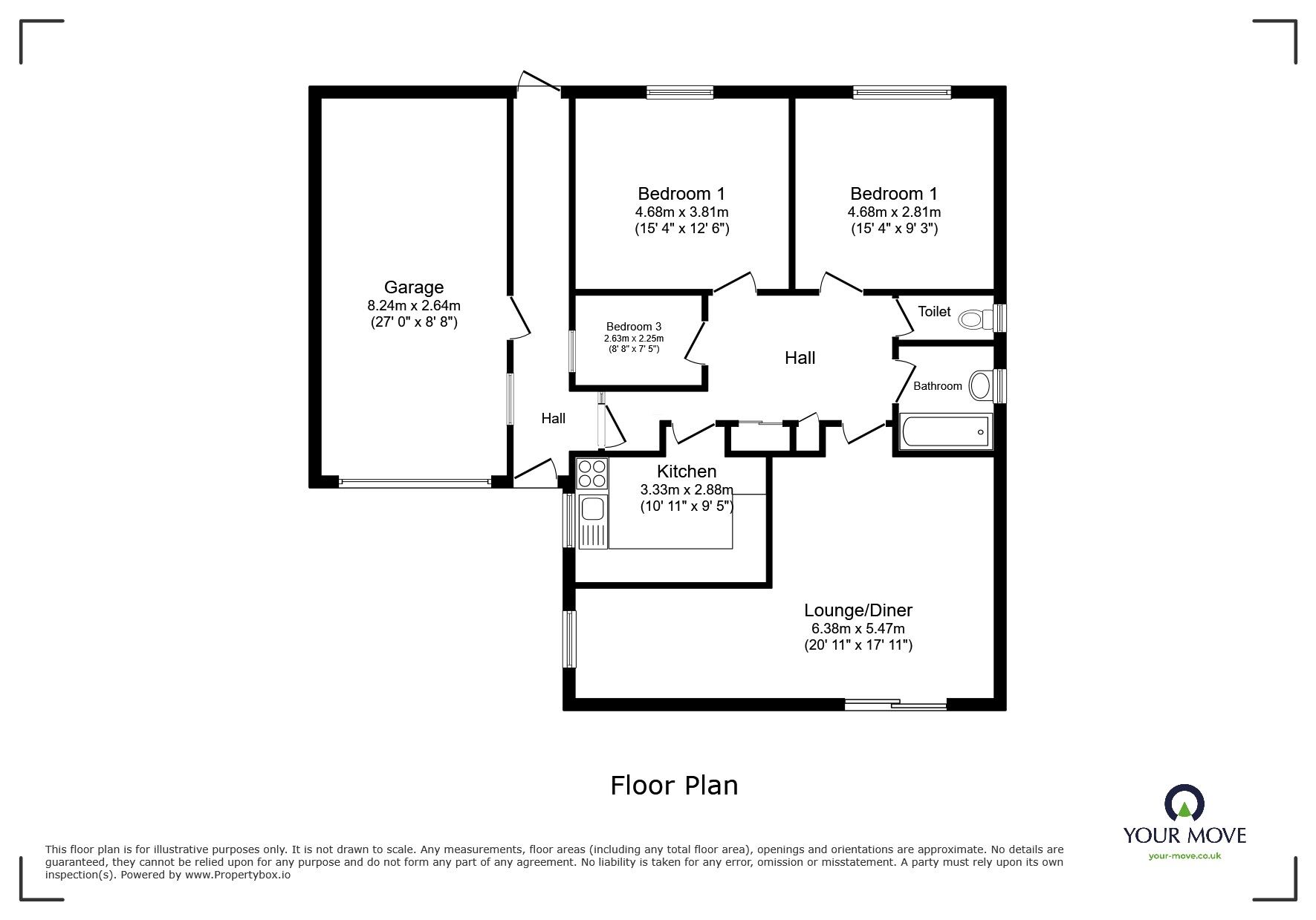 Floorplan of 3 bedroom Detached Bungalow for sale, Thornton Close, Washingborough, Lincolnshire, LN4