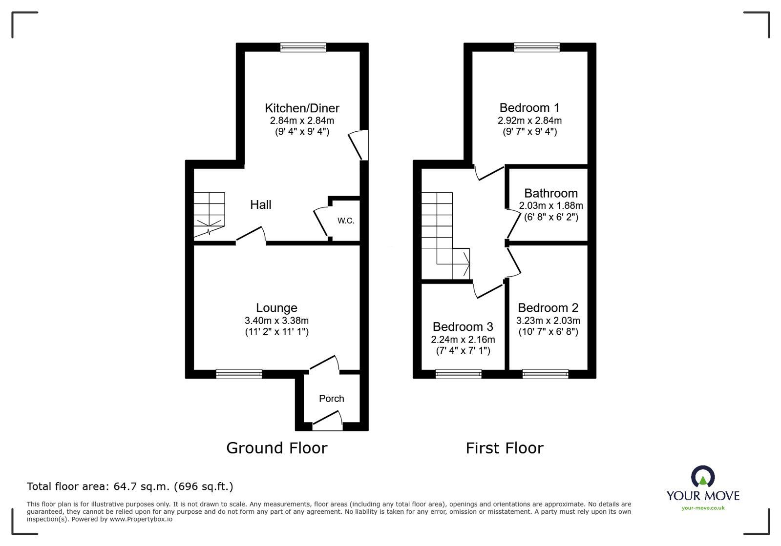 Floorplan of 3 bedroom Mid Terrace House to rent, Gainsborough Road, Saxilby, Lincolnshire, LN1