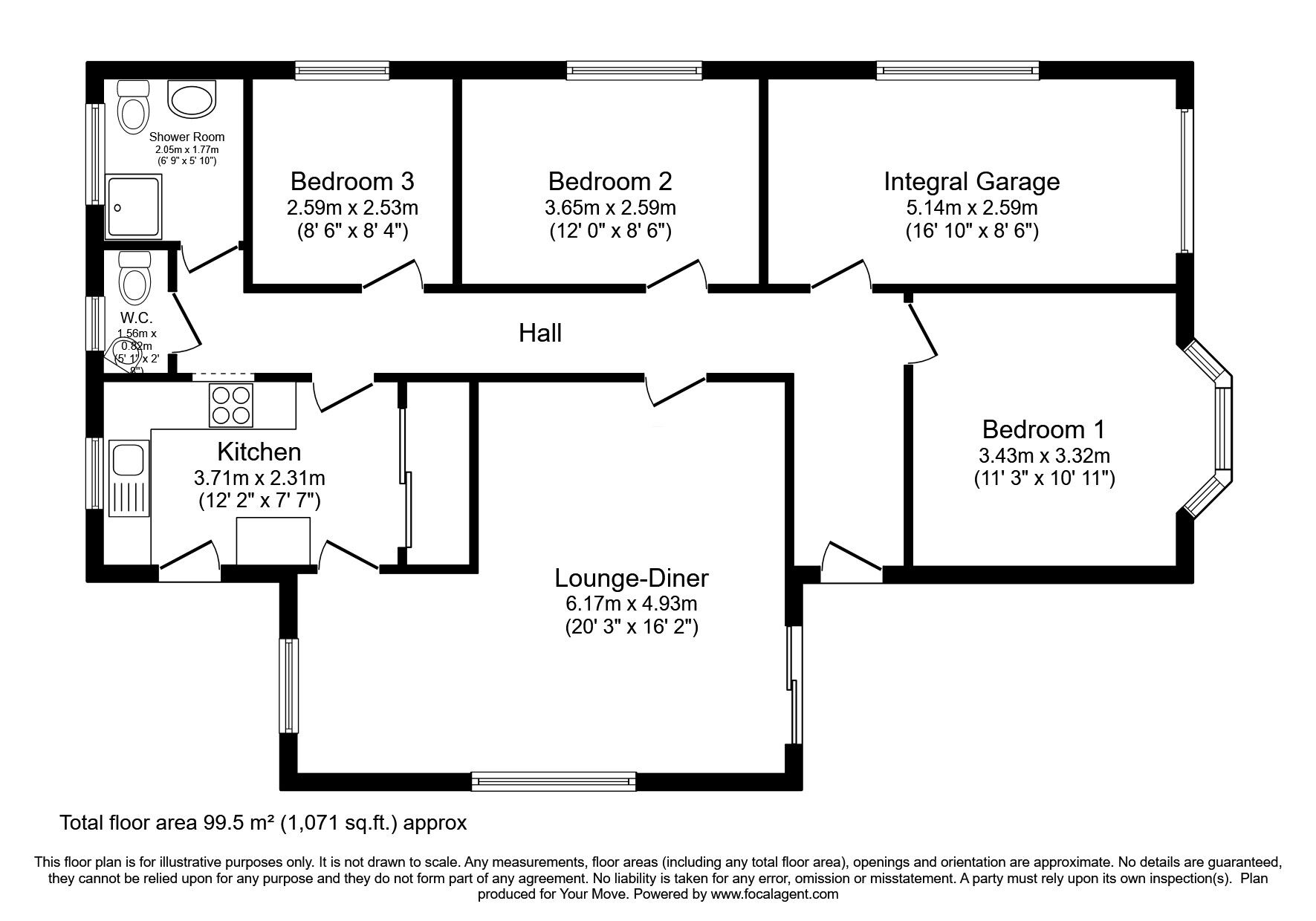 Floorplan of 3 bedroom Detached Bungalow for sale, Roman Close, Metheringham, Lincolnshire,, LN4