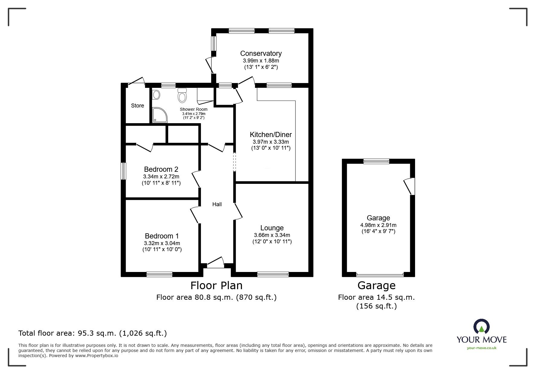 Floorplan of 2 bedroom Semi Detached Bungalow for sale, Hamilton Road, North Hykeham, Lincolnshire, LN6