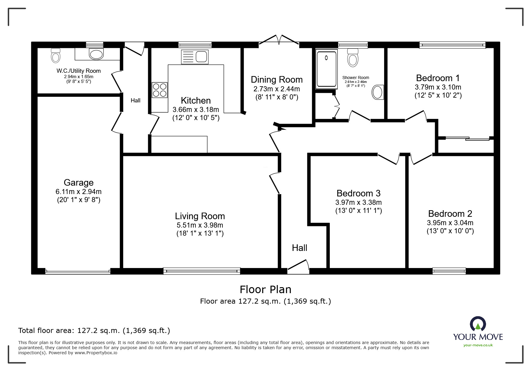 Floorplan of 3 bedroom Detached Bungalow for sale, West End, Walcott, Lincolnshire,, LN4