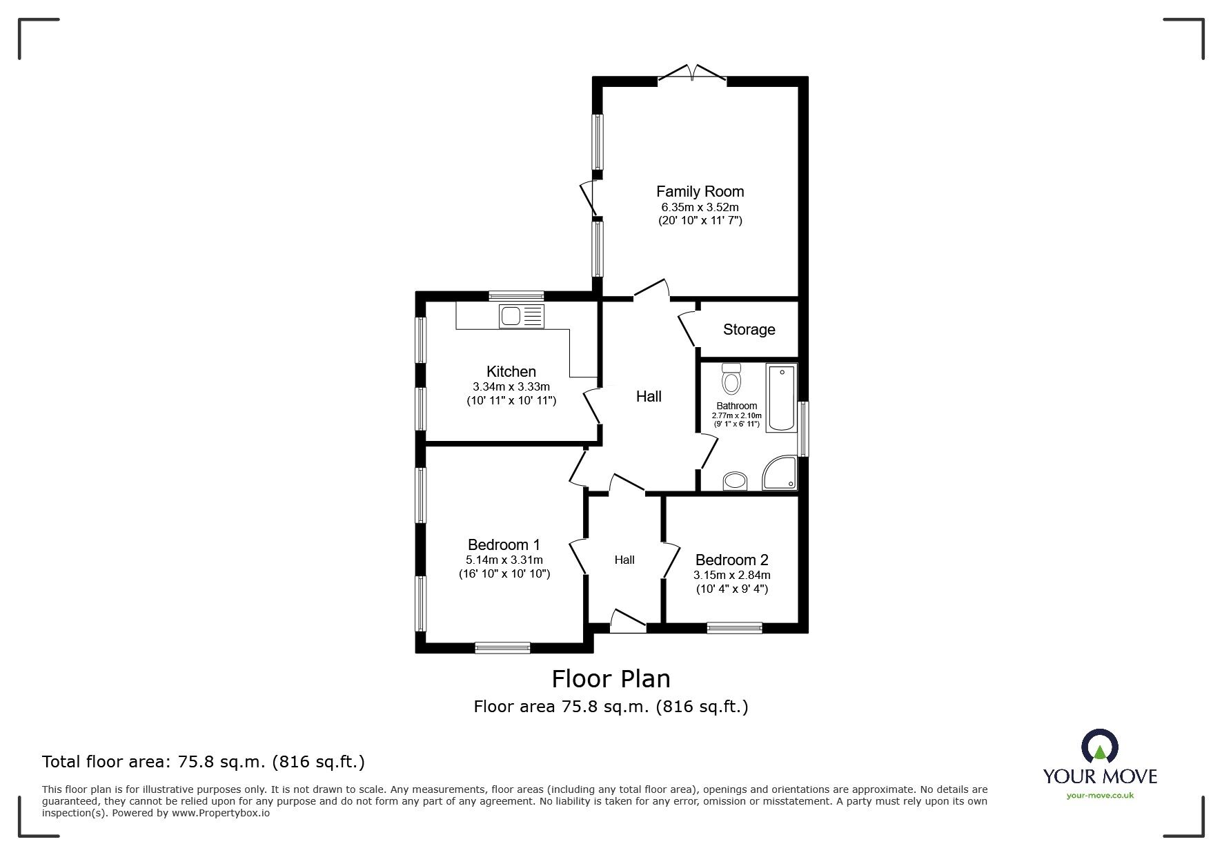 Floorplan of 2 bedroom Detached Bungalow for sale, Robertson Road, North Hykeham, Lincolnshire, LN6