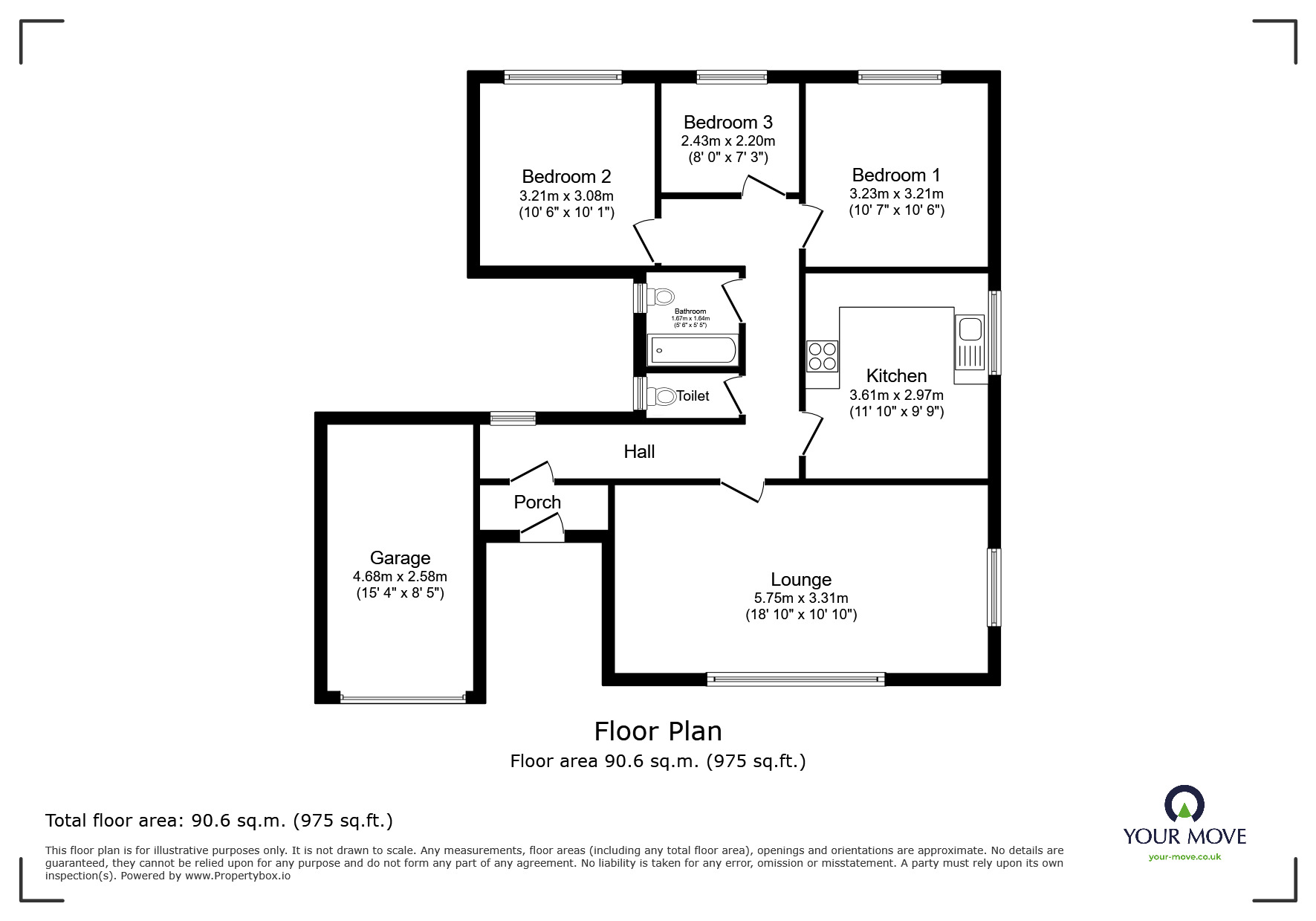 Floorplan of 3 bedroom Detached Bungalow for sale, Clematis Close, Branston, LN4