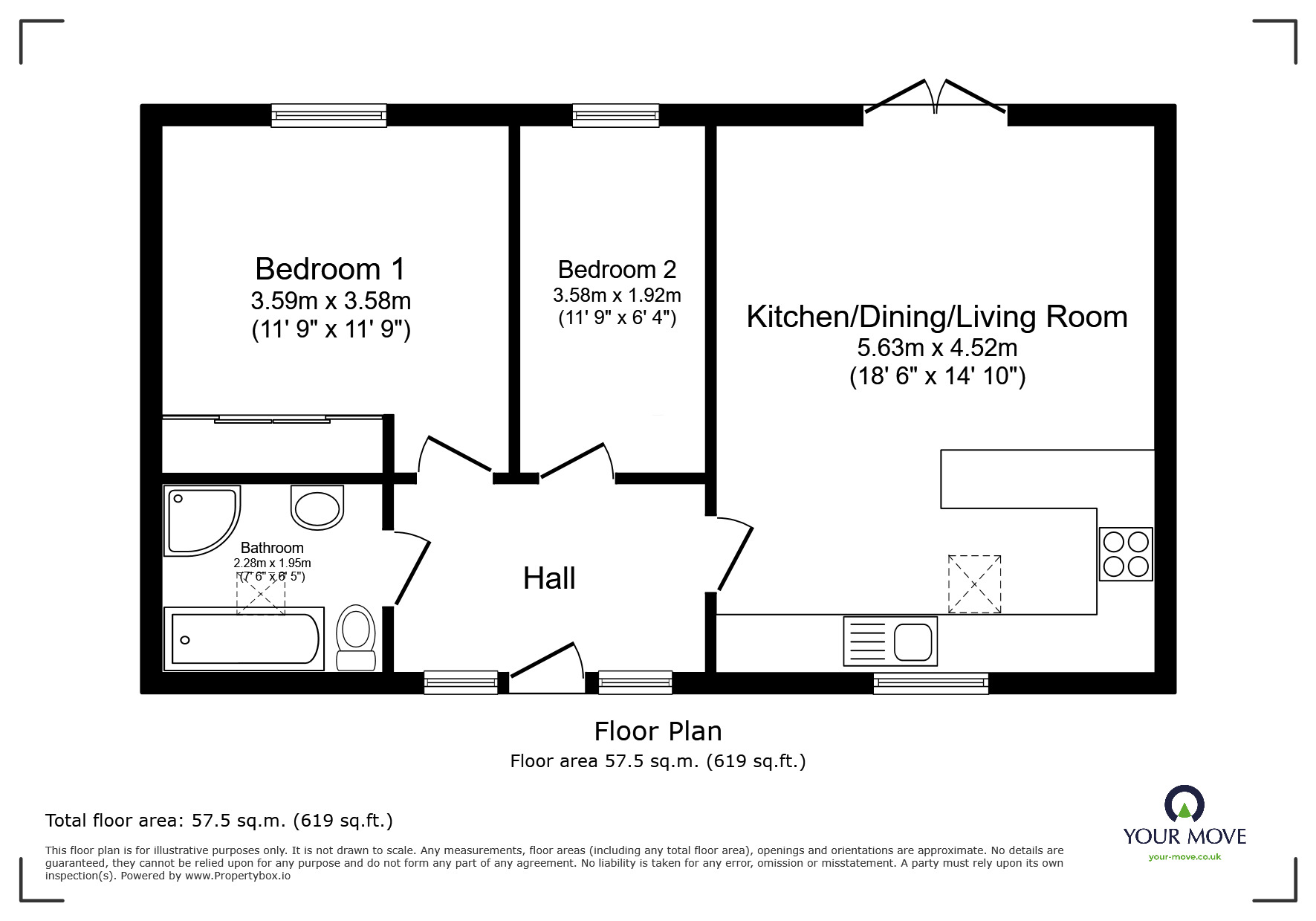 Floorplan of 2 bedroom Semi Detached Bungalow for sale, Ash Tree Way, Bassingham, Lincolnshire, LN5