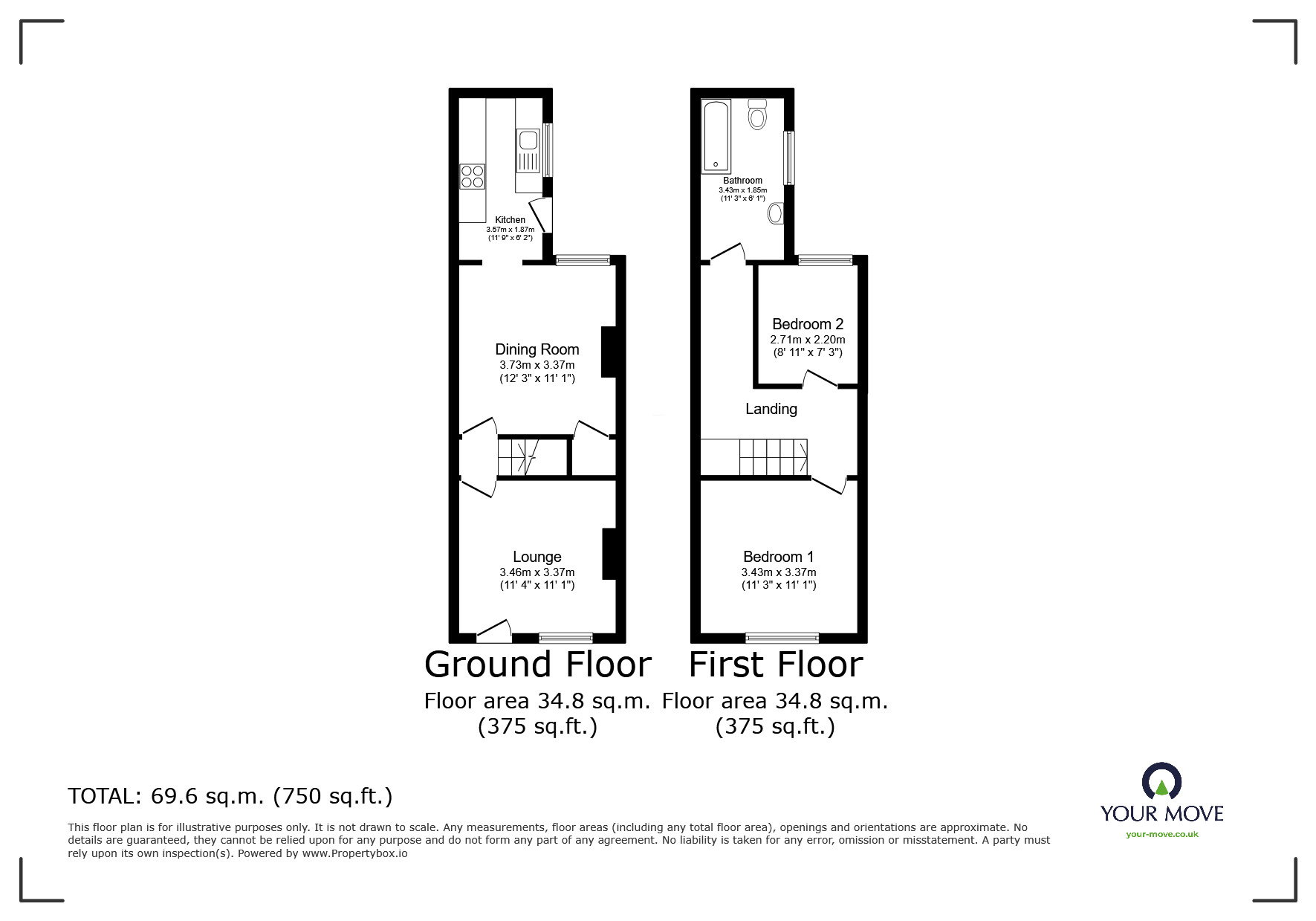 Floorplan of 2 bedroom Mid Terrace House to rent, Hood Street, Lincoln, Lincolnshire, LN5