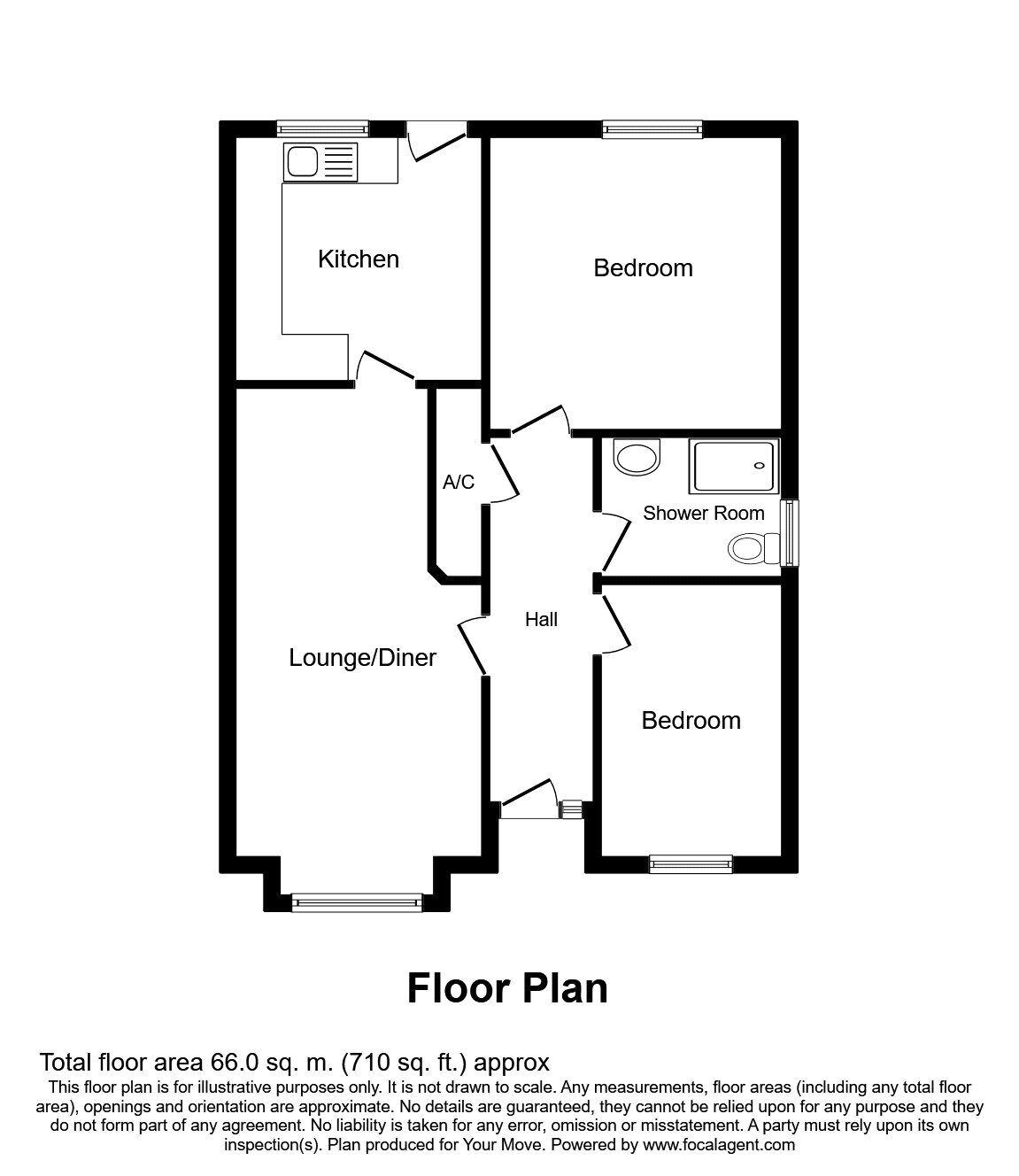 Floorplan of 2 bedroom Mid Terrace Bungalow to rent, Heritage Court, Navenby, Lincolnshire, LN5