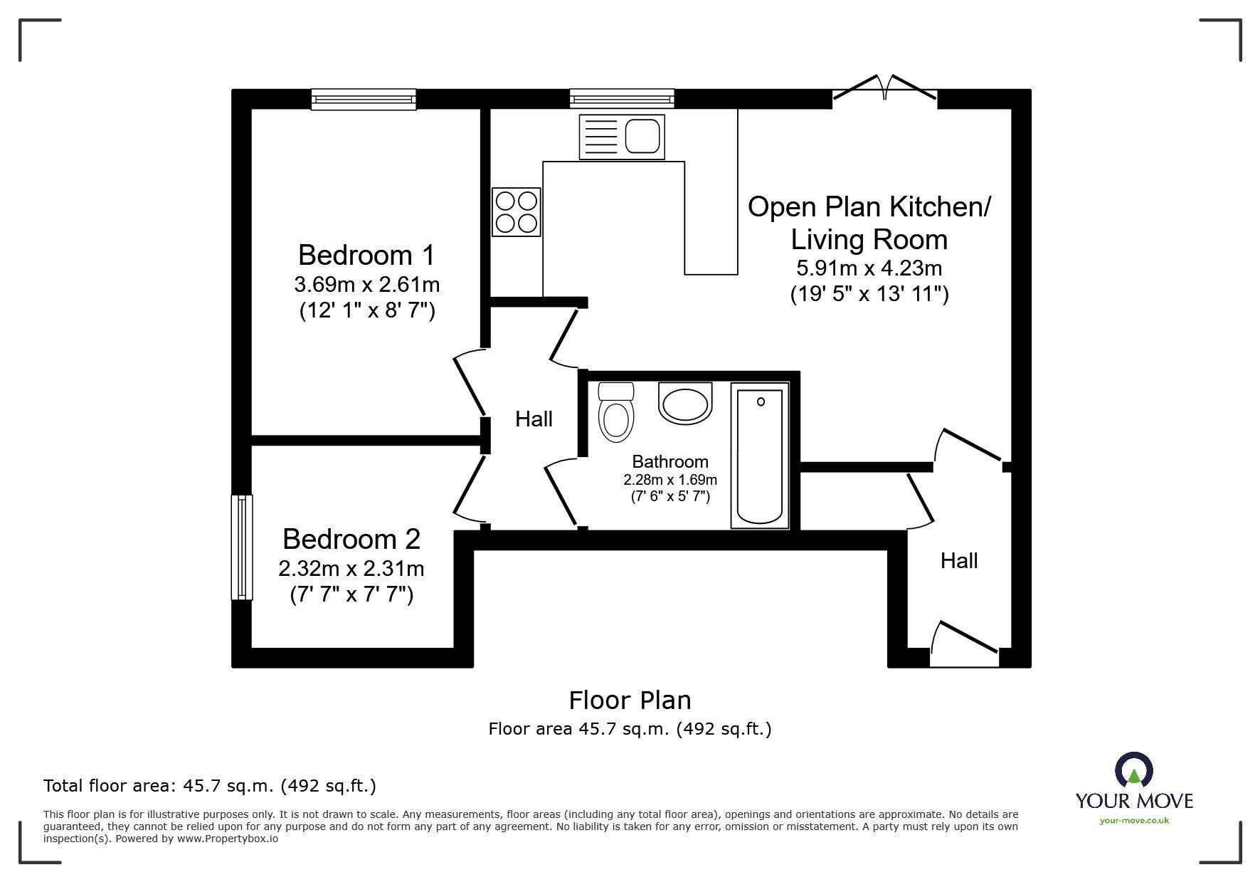 Floorplan of 2 bedroom Flat for sale, Spire Close, Lincoln, Lincolnshire, LN1
