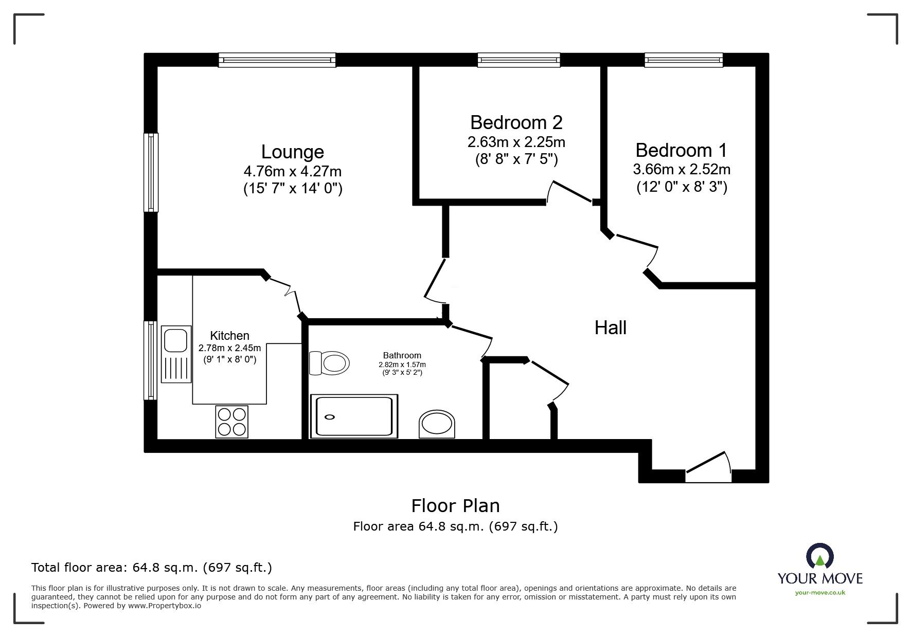 Floorplan of 2 bedroom Flat for sale, Heather Gardens, North Hykeham, Lincolnshire, LN6