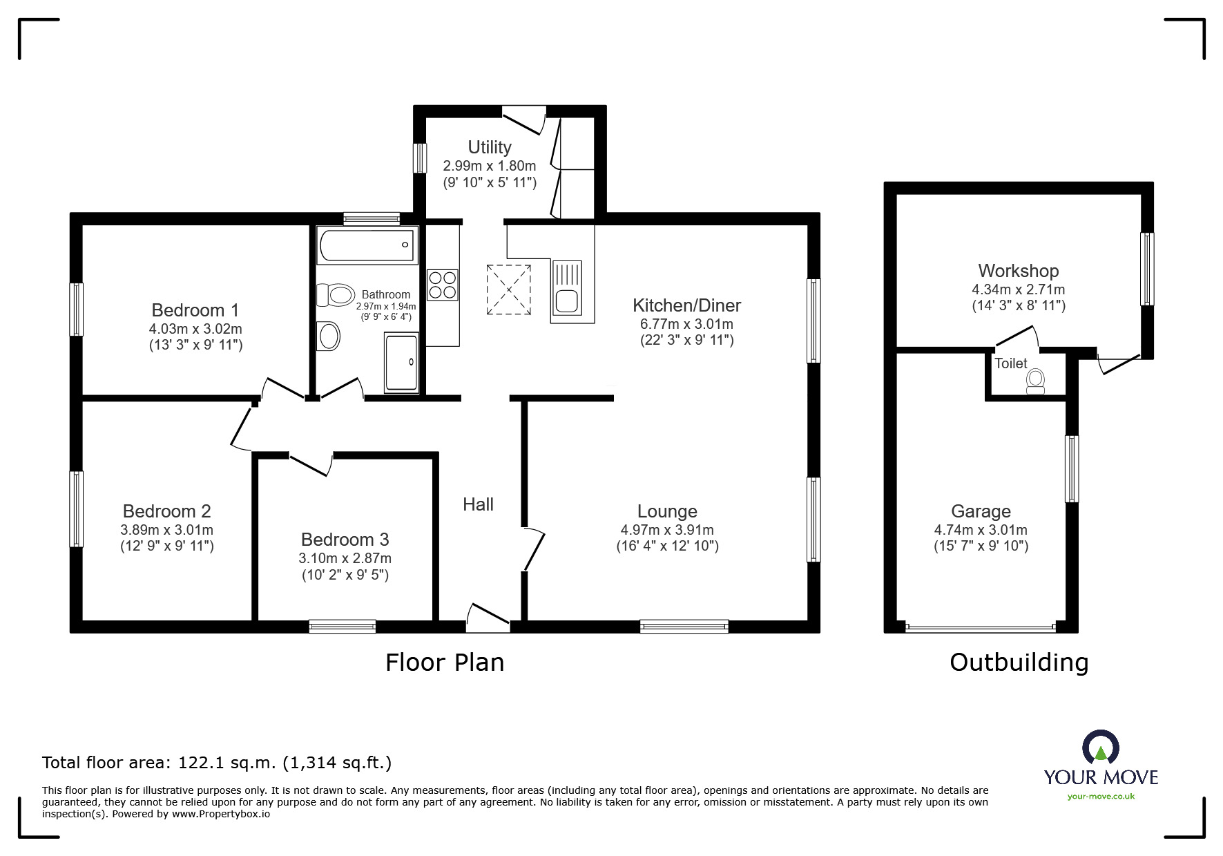 Floorplan of 3 bedroom Detached Bungalow for sale, Grange Lane, Willingham By Stow, Lincolnshire, DN21