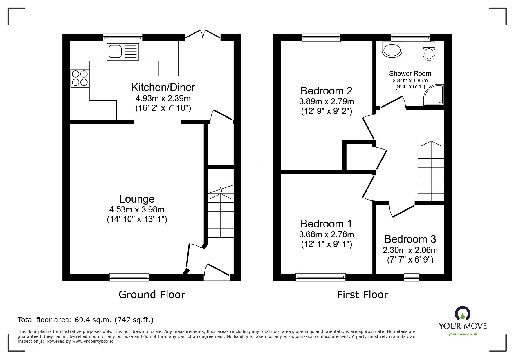 Floorplan of 3 bedroom Mid Terrace House for sale, Clare Close, Lincoln, Lincolnshire, LN5