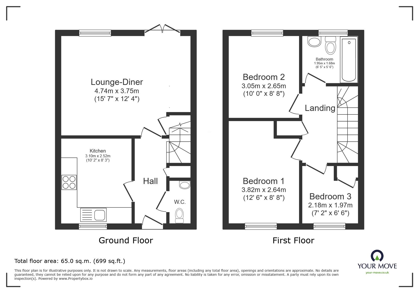 Floorplan of 3 bedroom End Terrace House for sale, Hancock Drive, Bardney, Lincolnshire, LN3