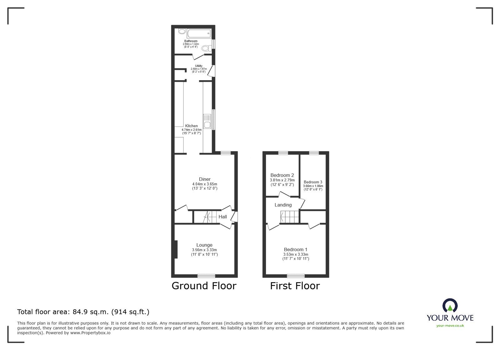 Floorplan of 3 bedroom End Terrace House for sale, Montague Terrace, Lincoln, Lincolnshire, LN2