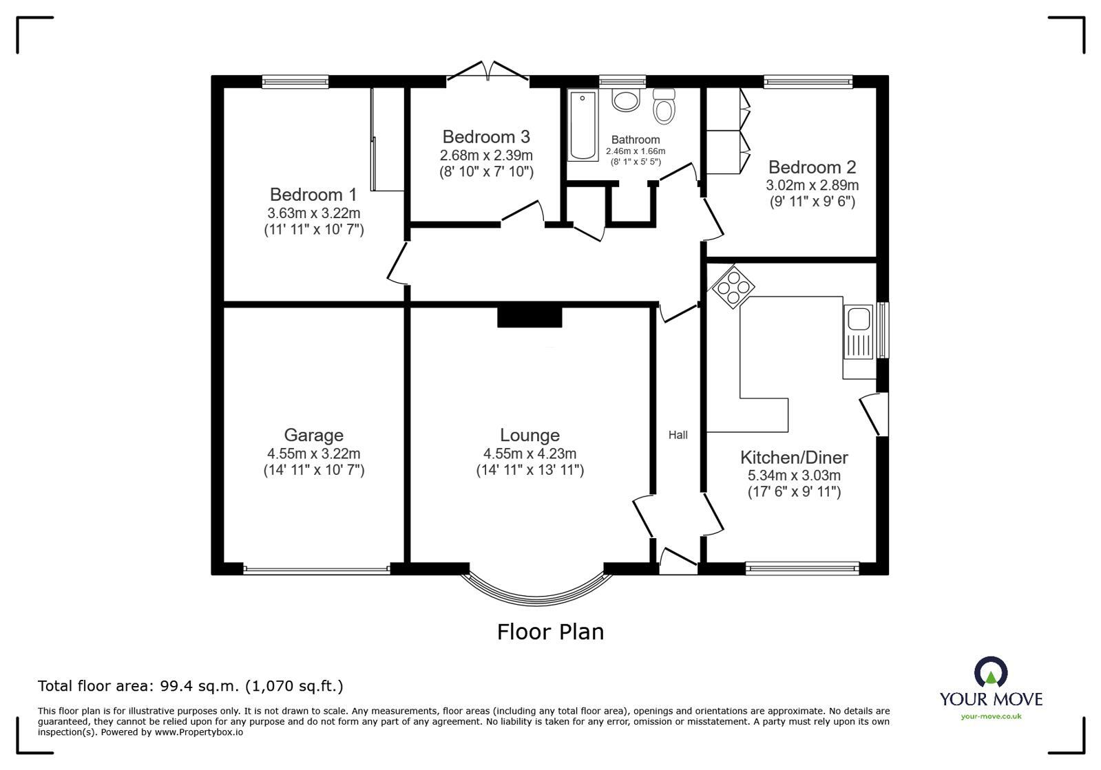 Floorplan of 3 bedroom Detached Bungalow for sale, Malham Drive, Lincoln, Lincolnshire, LN6