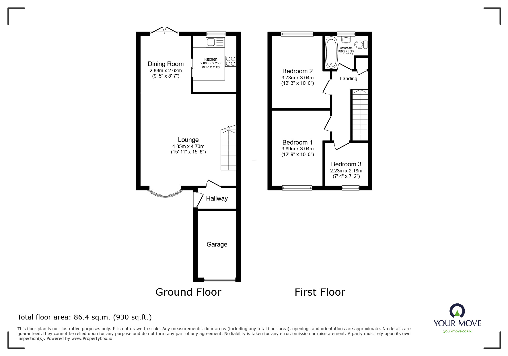 Floorplan of 3 bedroom Mid Terrace House to rent, Eton Close, Lincoln, Lincolnshire, LN6