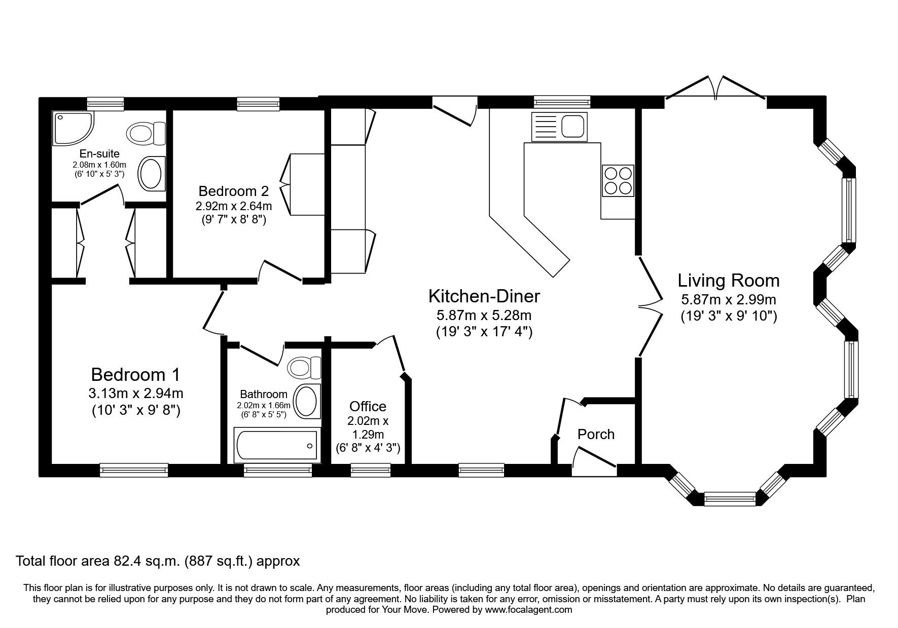 Floorplan of 2 bedroom Detached Property for sale, Hawthorn Hill, Chapel Farm Park, Lincolnshire, LN4