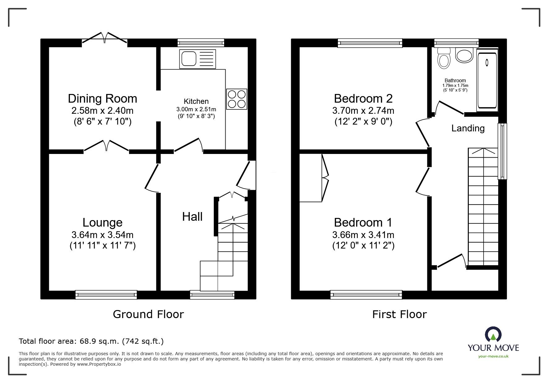 Floorplan of 2 bedroom End Terrace House for sale, Redbourne Drive, Lincoln, Lincolnshire, LN2