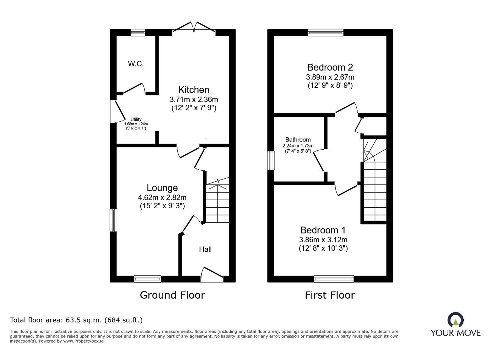 Floorplan of 2 bedroom Semi Detached House to rent, The Marshes, Skellingthorpe, Lincolnshire, LN6