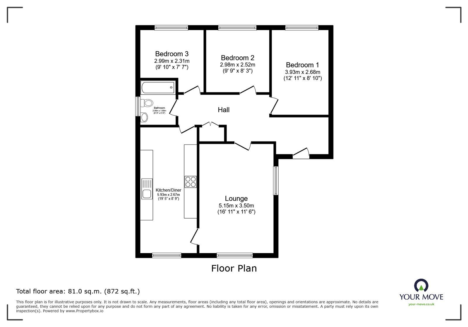 Floorplan of 3 bedroom Detached Bungalow for sale, Paynell, Dunholme, Lincolnshire, LN2