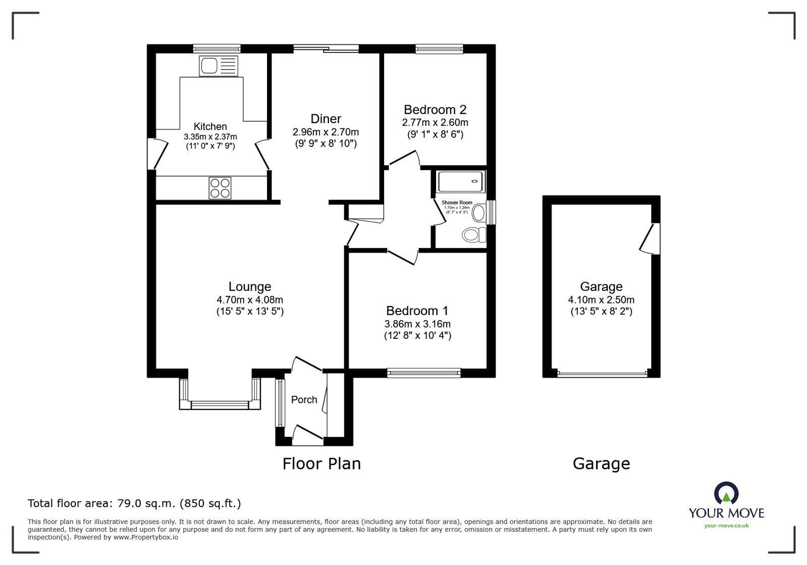 Floorplan of 2 bedroom Detached Bungalow for sale, Staffordshire Crescent, Lincoln, Lincolnshire, LN6