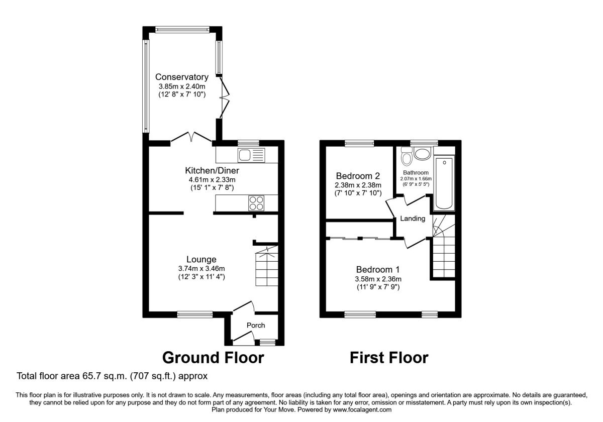 Floorplan of 2 bedroom Mid Terrace House for sale, Meadow Way, Bracebridge Heath, Lincolnshire, LN4
