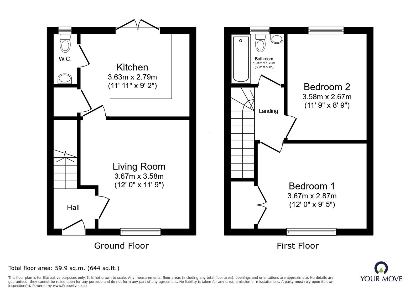 Floorplan of 2 bedroom Mid Terrace House for sale, Twell Fields, Welton, Lincolnshire, LN2
