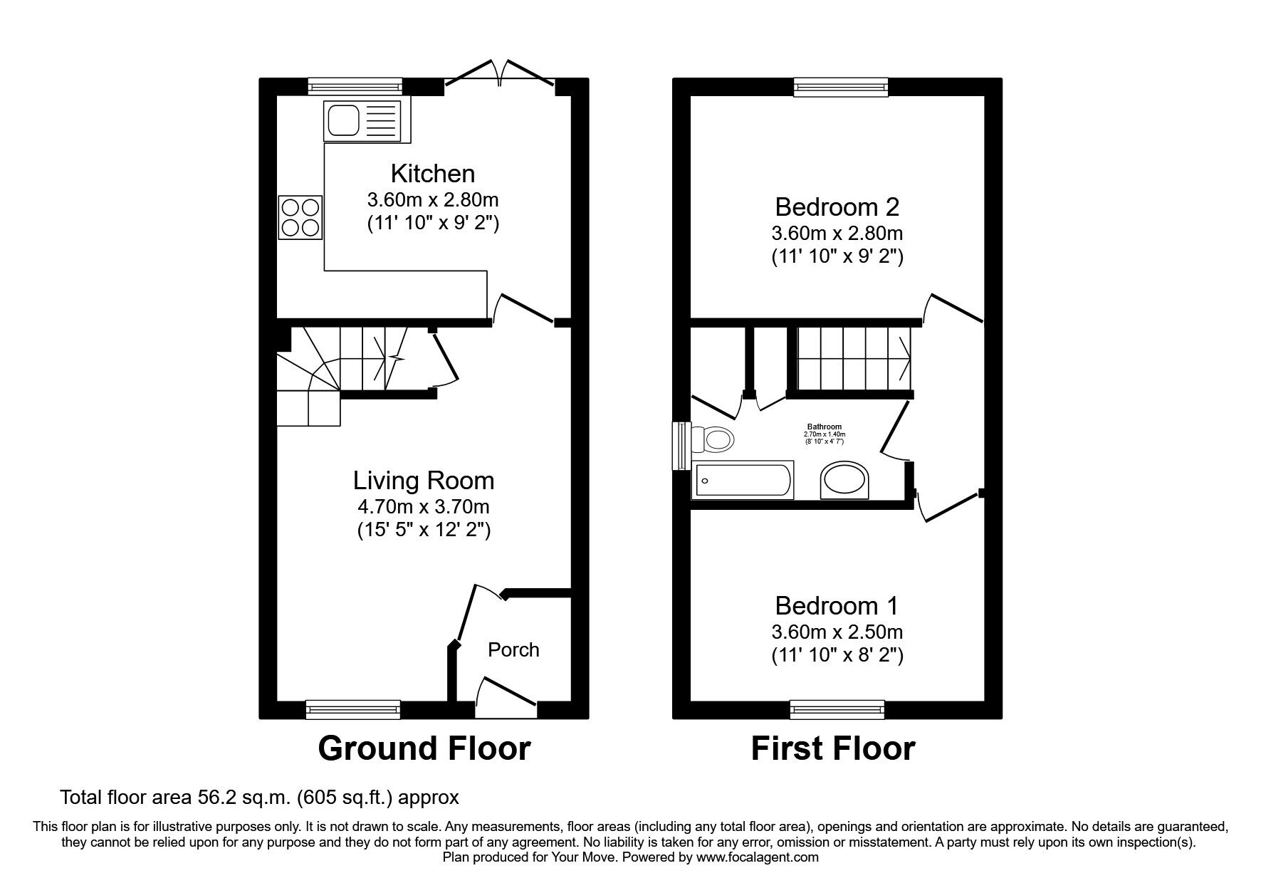 Floorplan of 2 bedroom Mid Terrace House to rent, West Windygoul Gardens, Tranent, East Lothian, EH33
