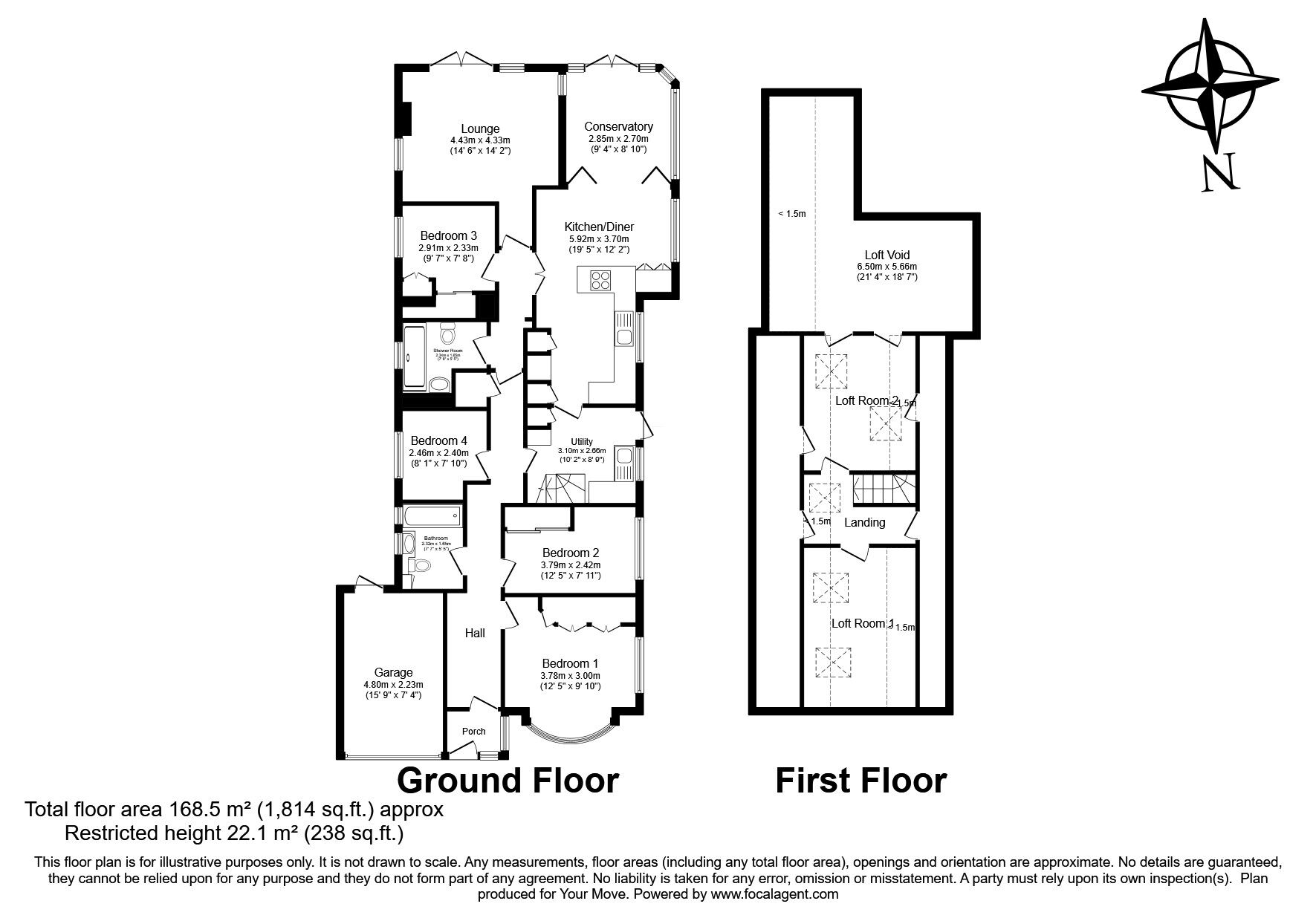 Floorplan of 4 bedroom Detached Bungalow for sale, Quakers Close, Hartley, Kent, DA3