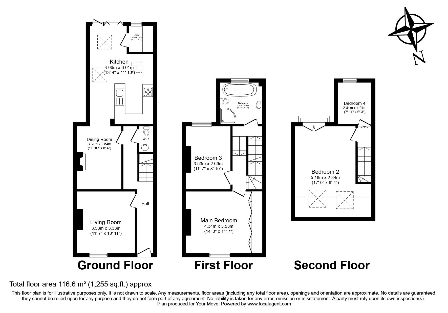 Floorplan of 4 bedroom Mid Terrace House for sale, Essex Road, Longfield, Kent, DA3