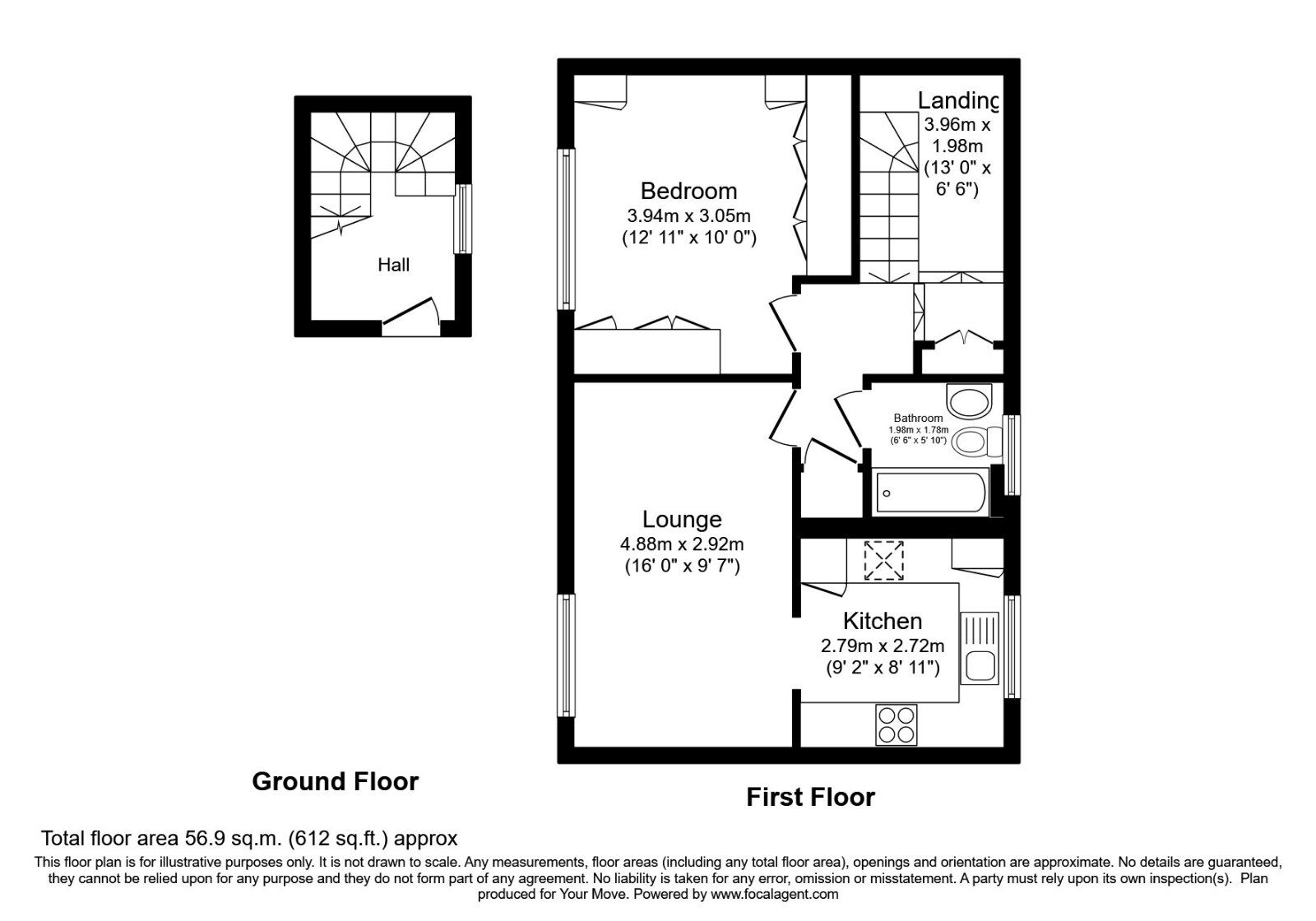Floorplan of 1 bedroom End Terrace Flat for sale, West Shaw, Longfield, Kent, DA3
