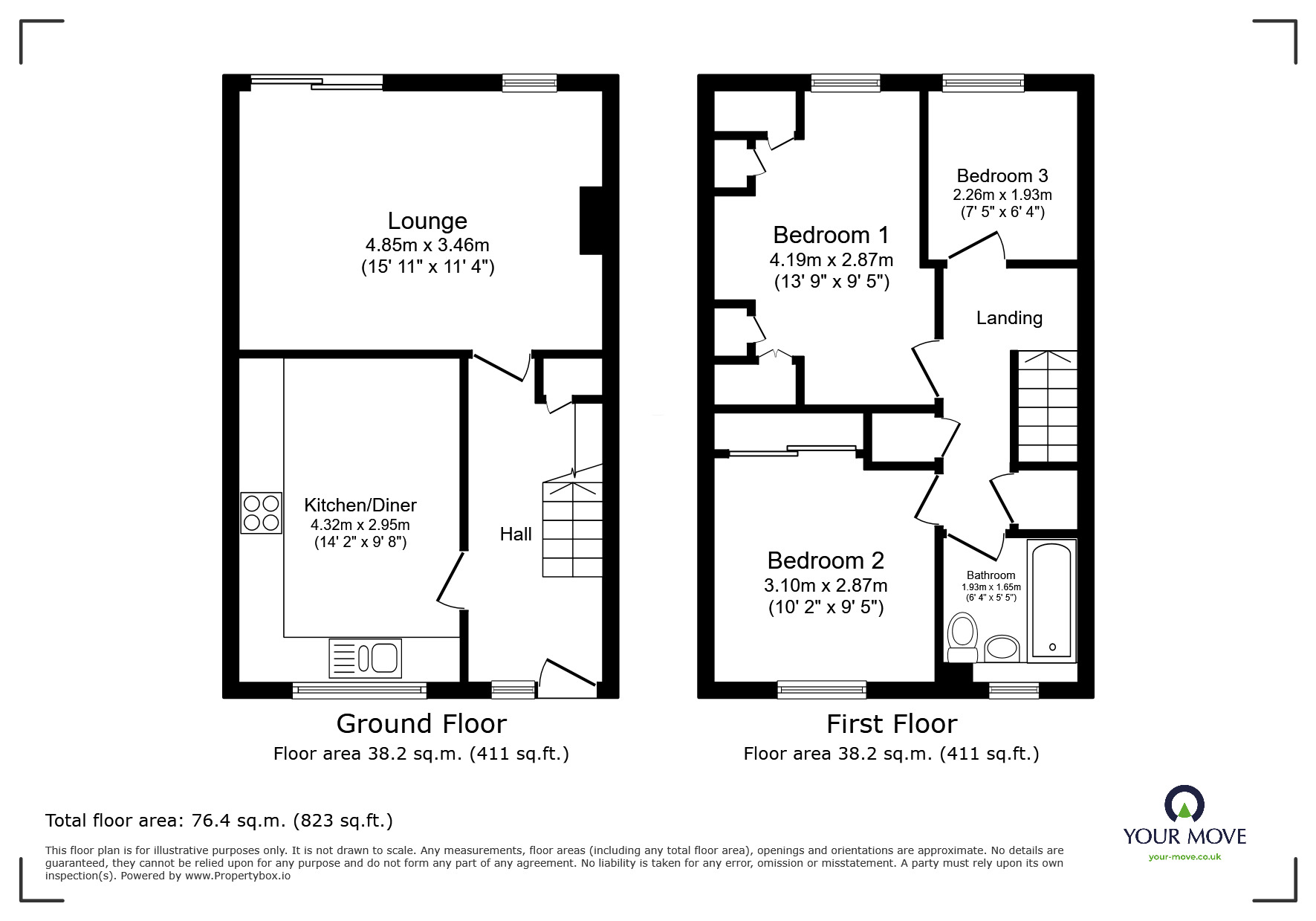 Floorplan of 3 bedroom Mid Terrace House for sale, Millfield, New Ash Green, Kent, DA3