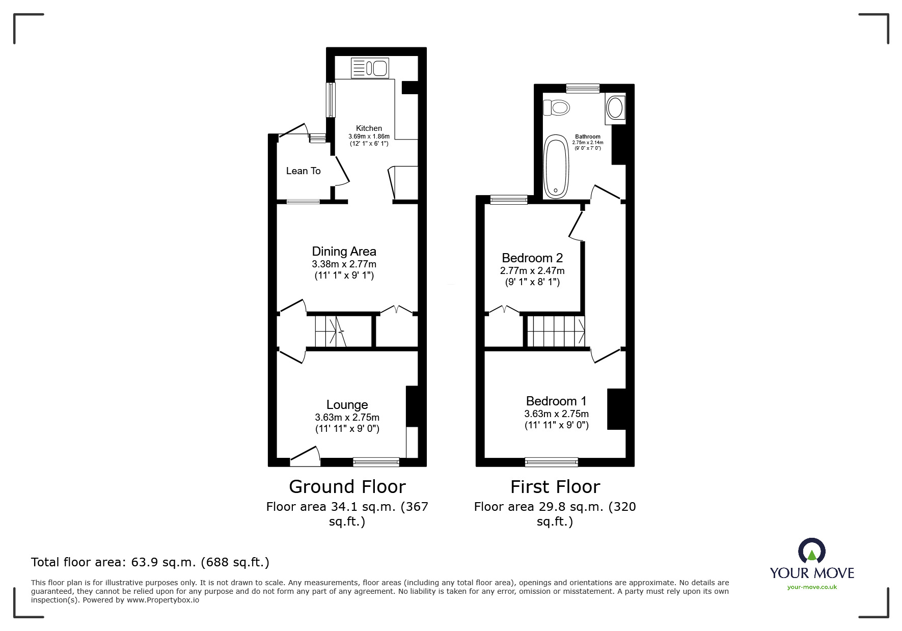 Floorplan of 2 bedroom Mid Terrace House for sale, Essex Road, Longfield, Kent, DA3