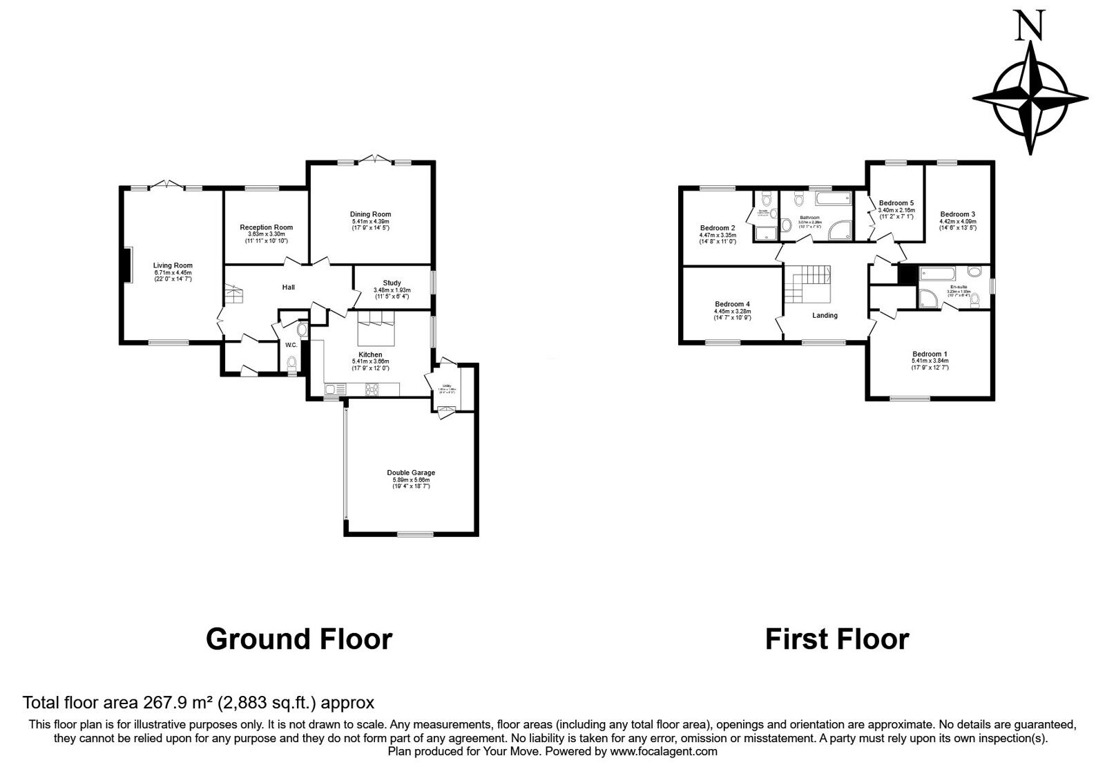 Floorplan of 5 bedroom Detached House for sale, Pescot Avenue, Longfield, Kent, DA3