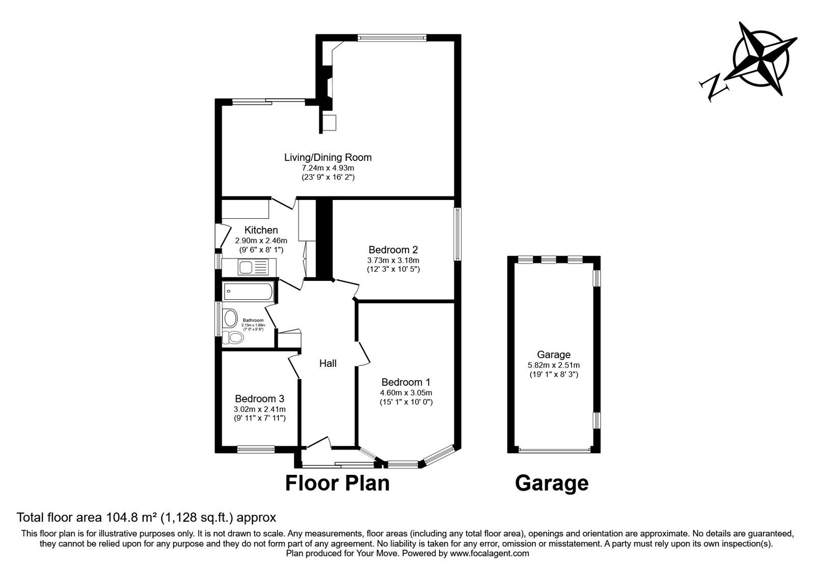 Floorplan of 3 bedroom Detached Bungalow for sale, St. Marys Way, Longfield, Kent, DA3