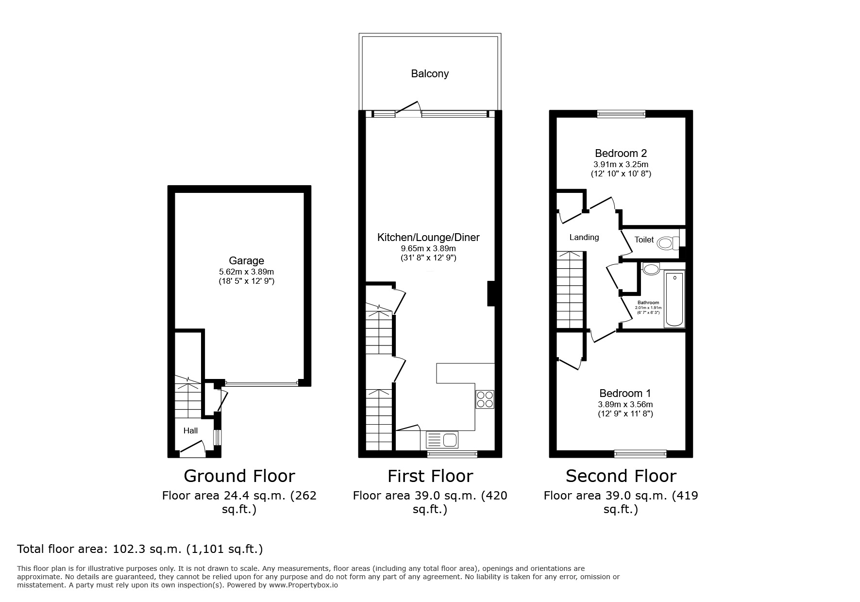Floorplan of 2 bedroom Mid Terrace Flat for sale, Bazes Shaw, New Ash Green, Kent, DA3