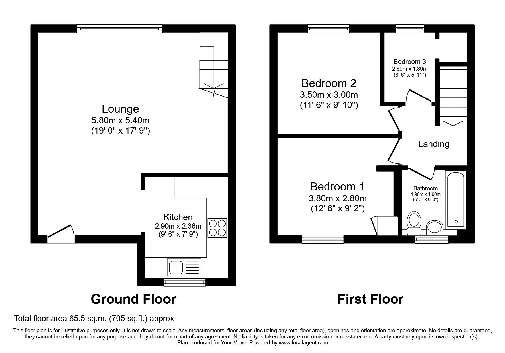 Floorplan of 3 bedroom End Terrace Flat to rent, Hildenborough Crescent, Maidstone, Kent, ME16