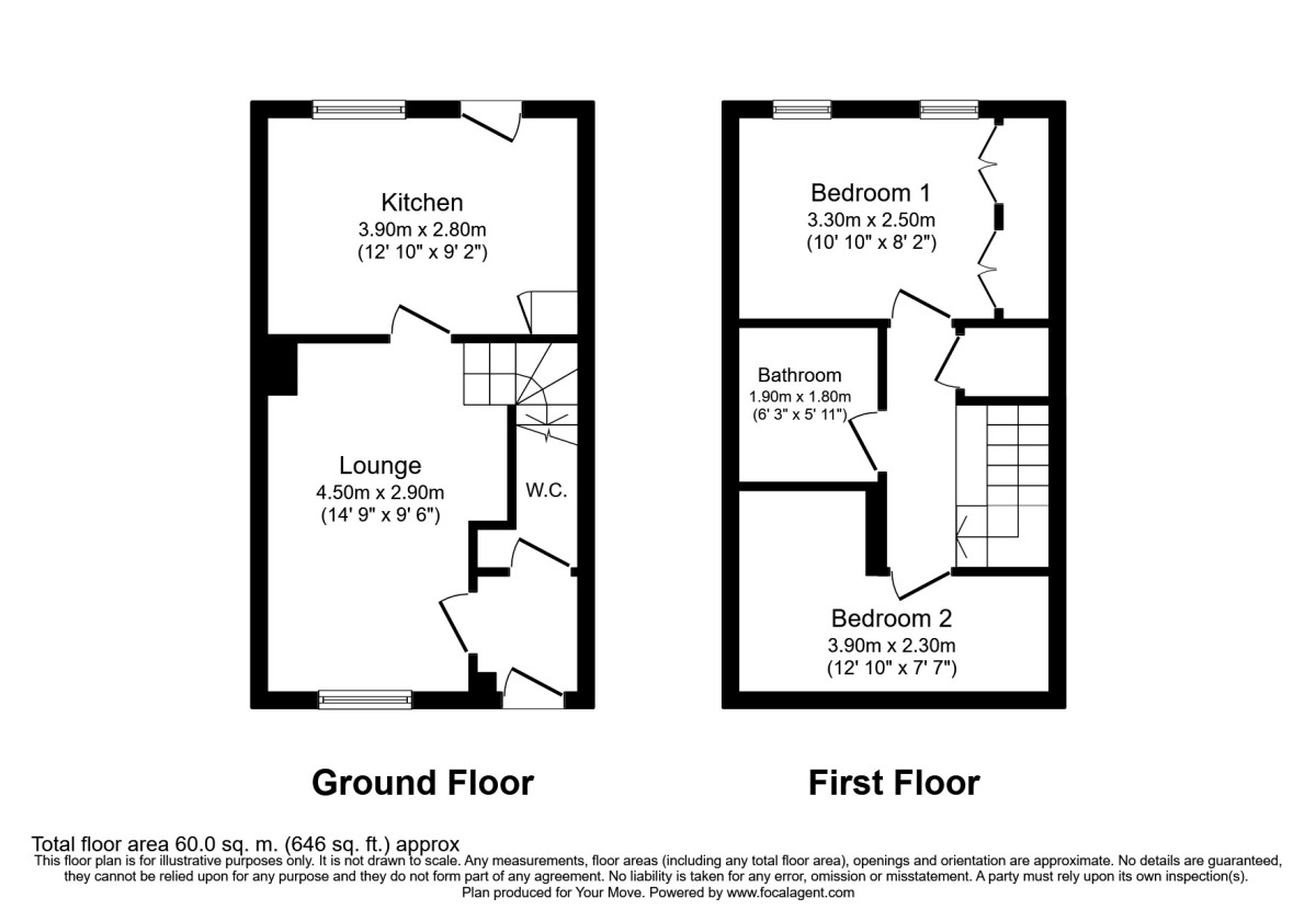 Floorplan of 2 bedroom Mid Terrace House to rent, Tennison Way, Maidstone, Kent, ME15