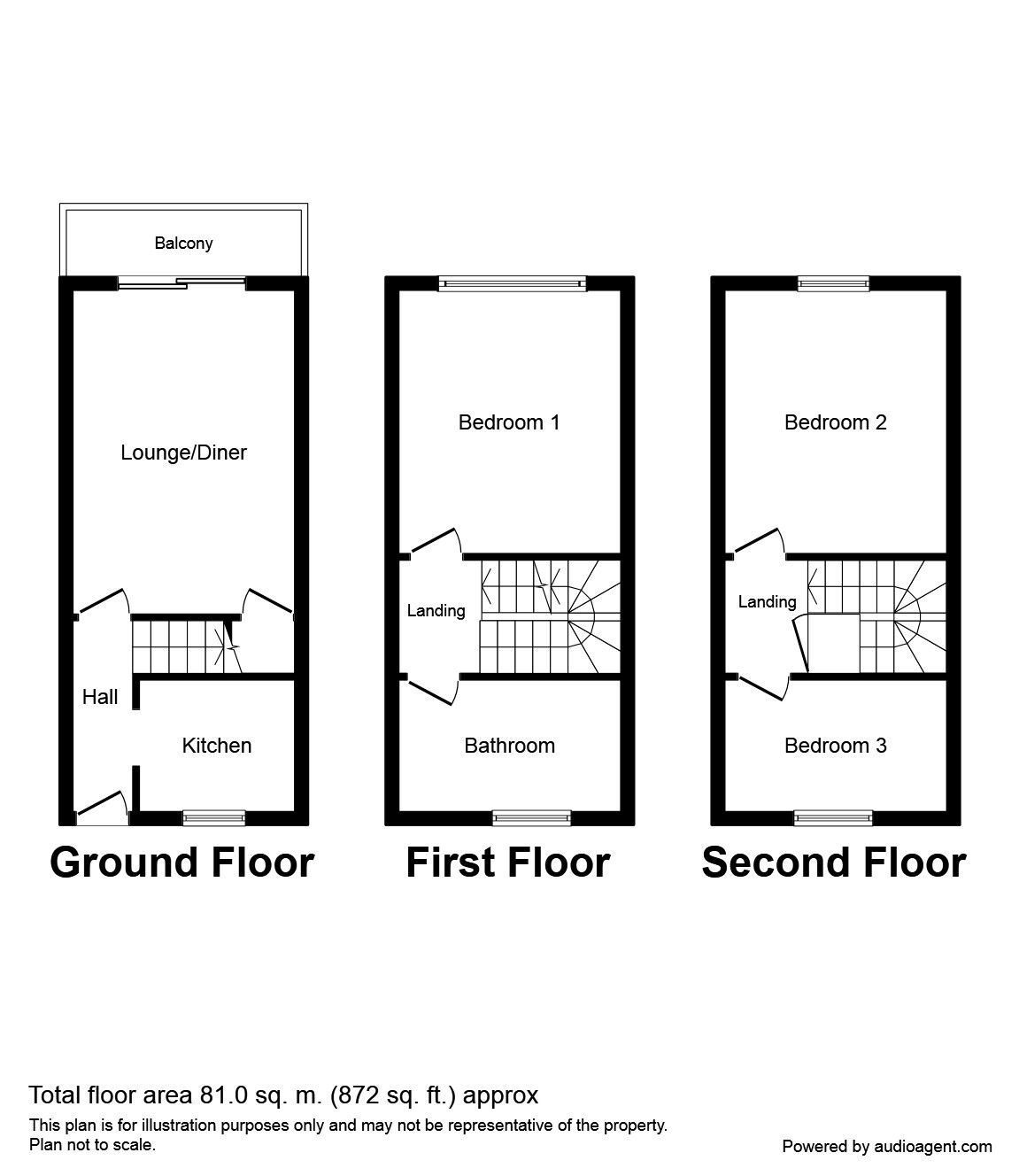 Floorplan of 3 bedroom Mid Terrace House to rent, The Mews Lesley Place, Maidstone, Kent, ME16