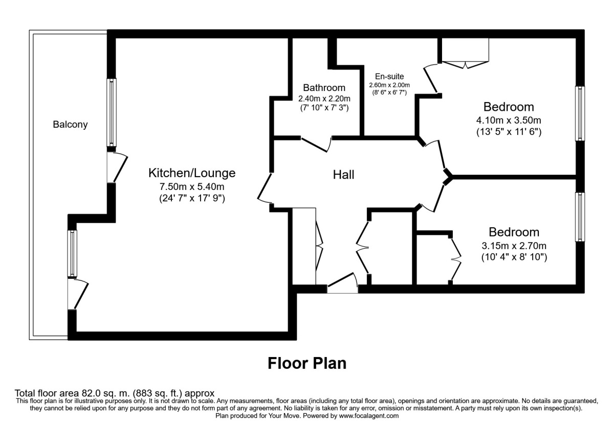 Floorplan of 2 bedroom Flat to rent, Hart Street, Maidstone, Kent, ME16