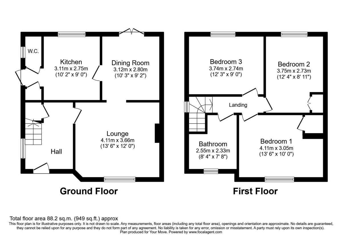 Floorplan of 3 bedroom Semi Detached House to rent, Hampshire Drive, Maidstone, Kent, ME15