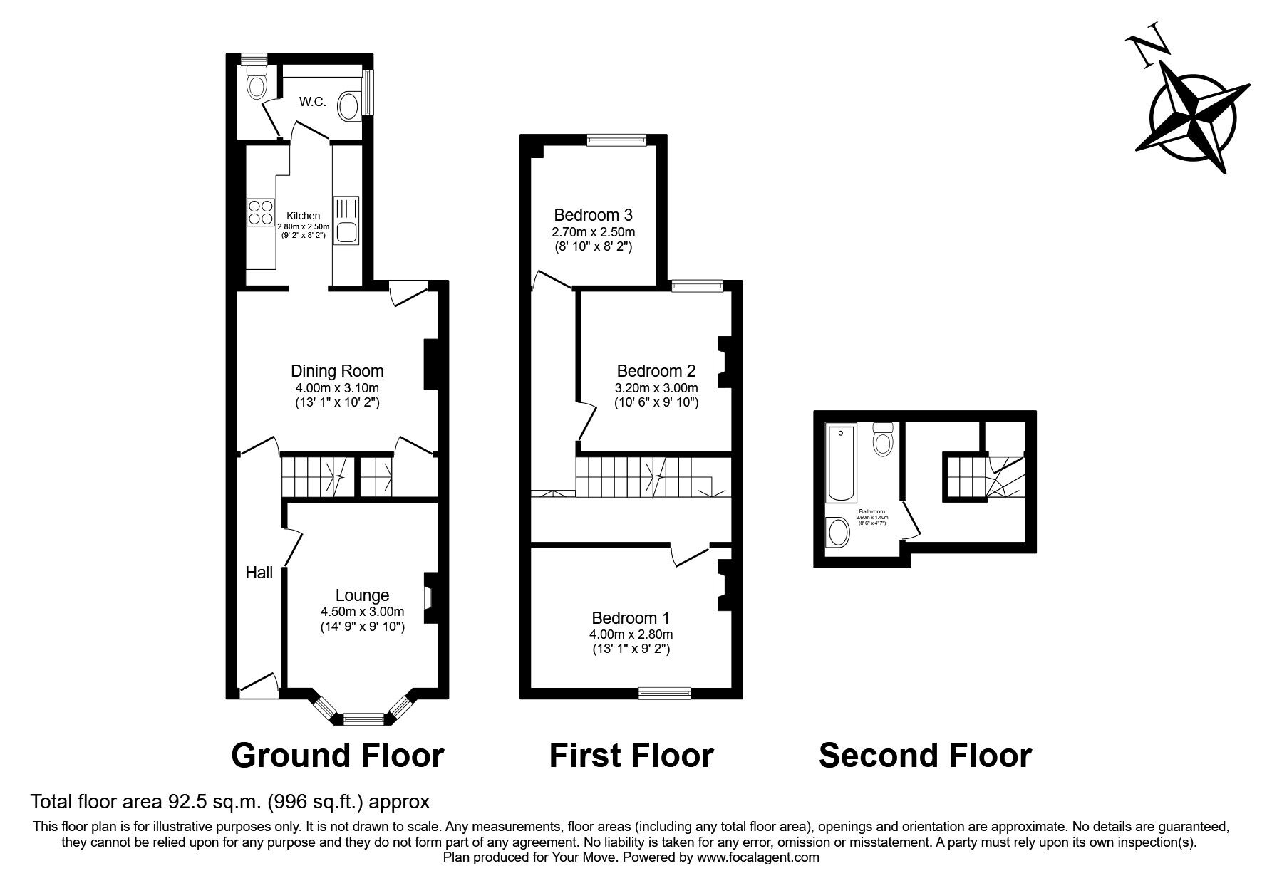Floorplan of 3 bedroom Mid Terrace House to rent, Charlton Street, Maidstone, Kent, ME16