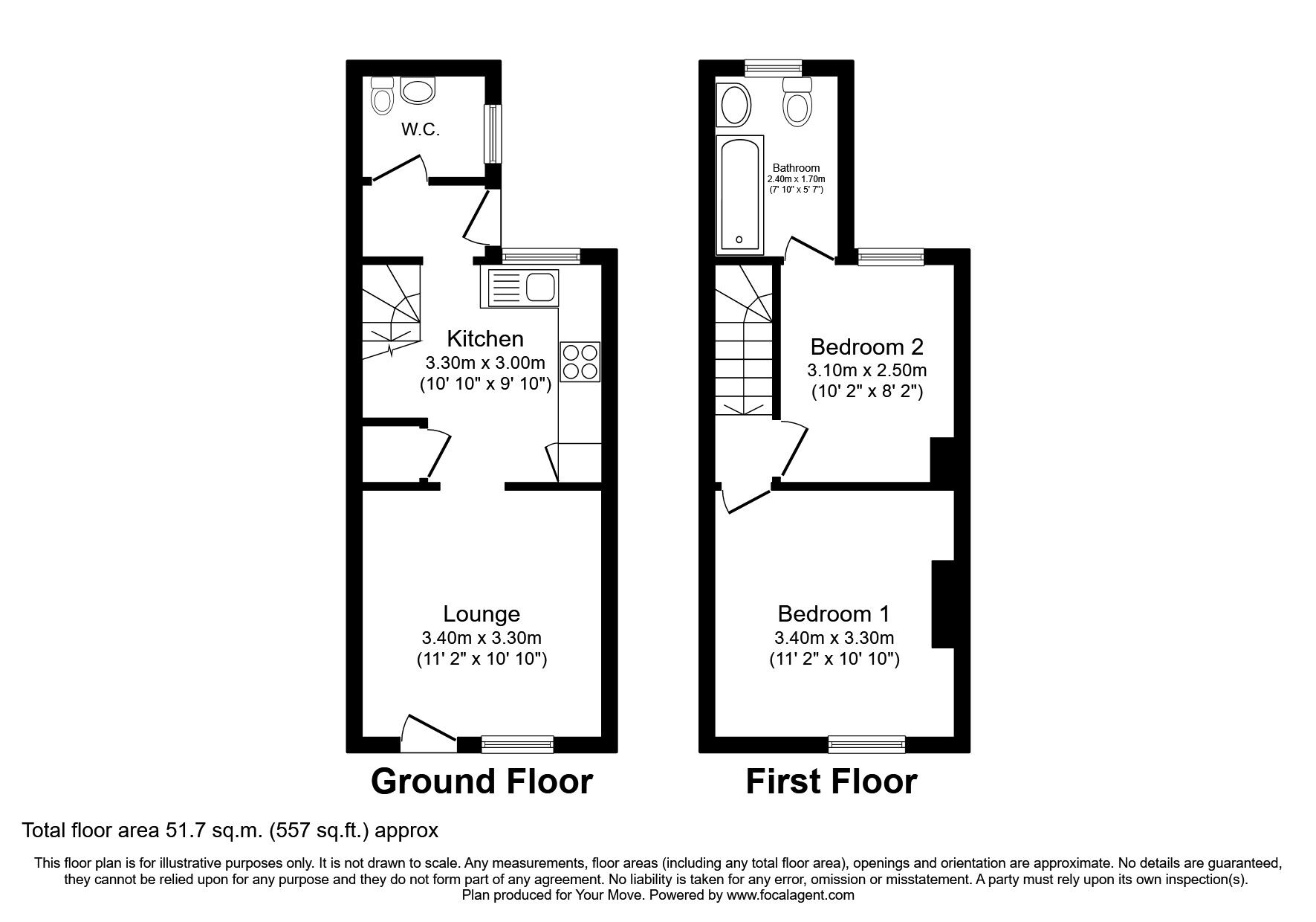 Floorplan of 2 bedroom Mid Terrace House to rent, New Hythe Lane, Larkfield, Kent, ME20