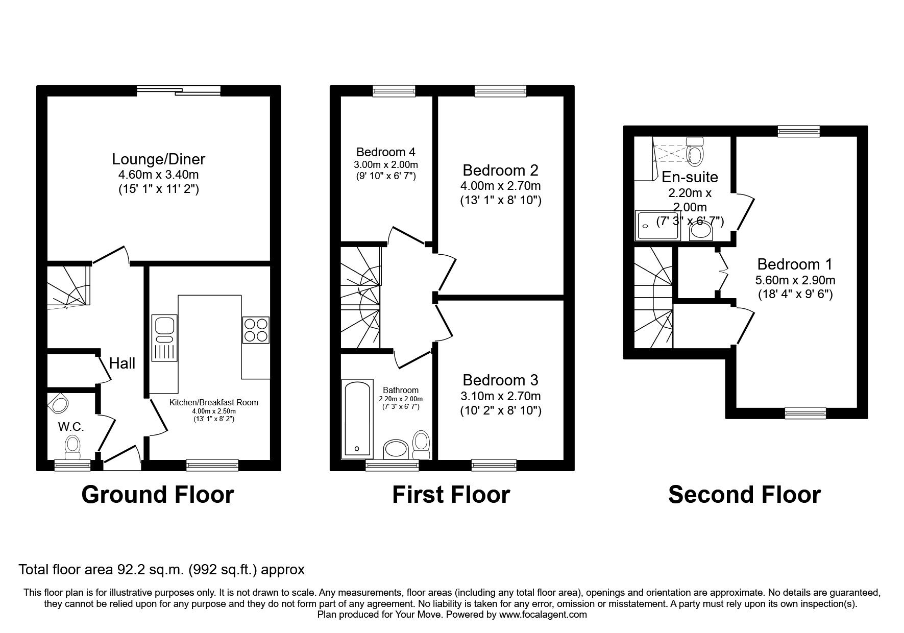 Floorplan of 4 bedroom End Terrace House to rent, St. Catherines Road, Maidstone, Kent, ME15