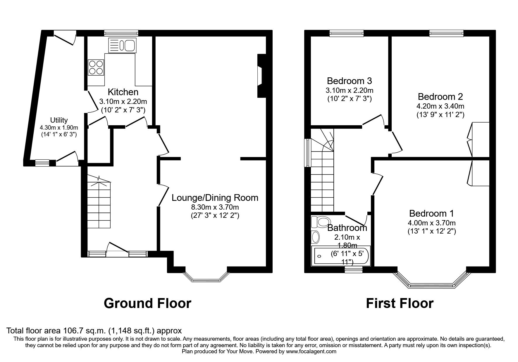 Floorplan of 3 bedroom Semi Detached House to rent, Moncktons Lane, Maidstone, Kent, ME14