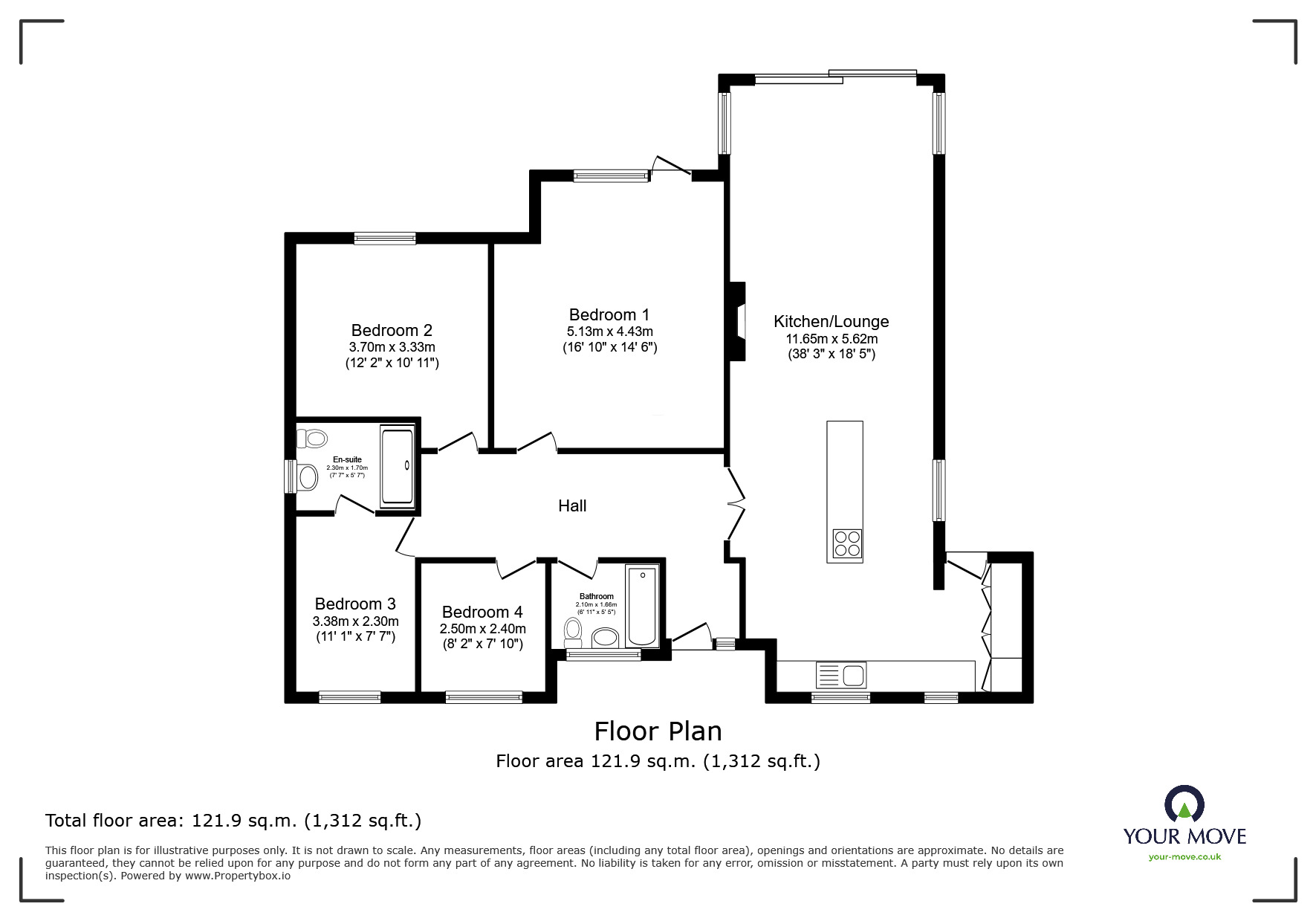 Floorplan of 4 bedroom Detached Bungalow for sale, Dickens Close, Langley, Kent, ME17