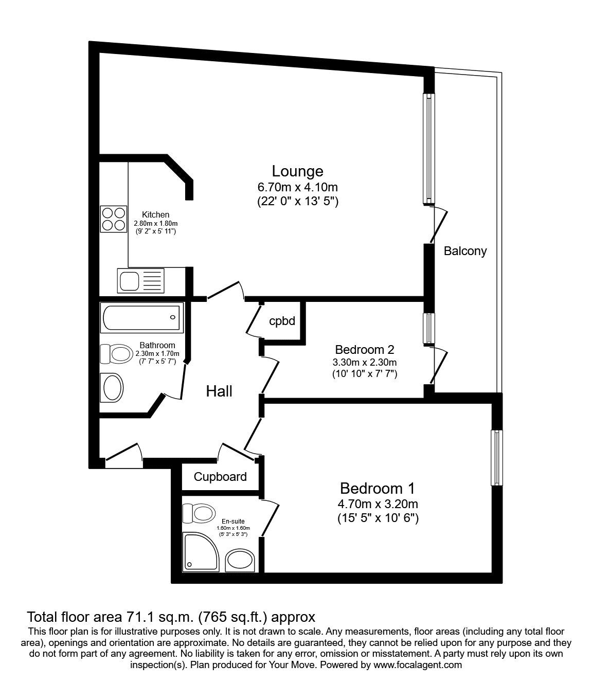 Floorplan of 2 bedroom  Flat for sale, Kingfisher Meadow, Maidstone, Kent, ME16